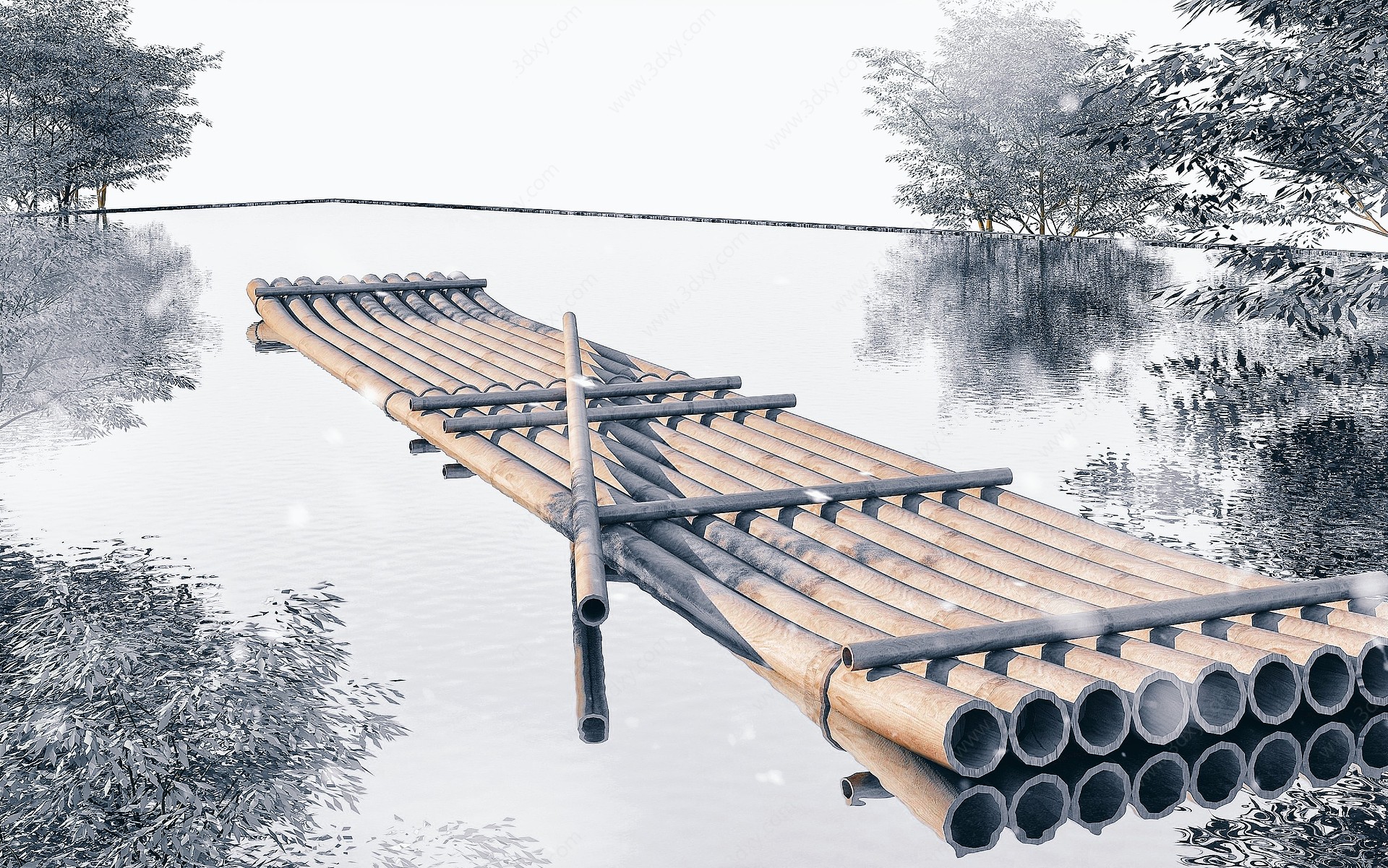 现代竹筏3D模型
