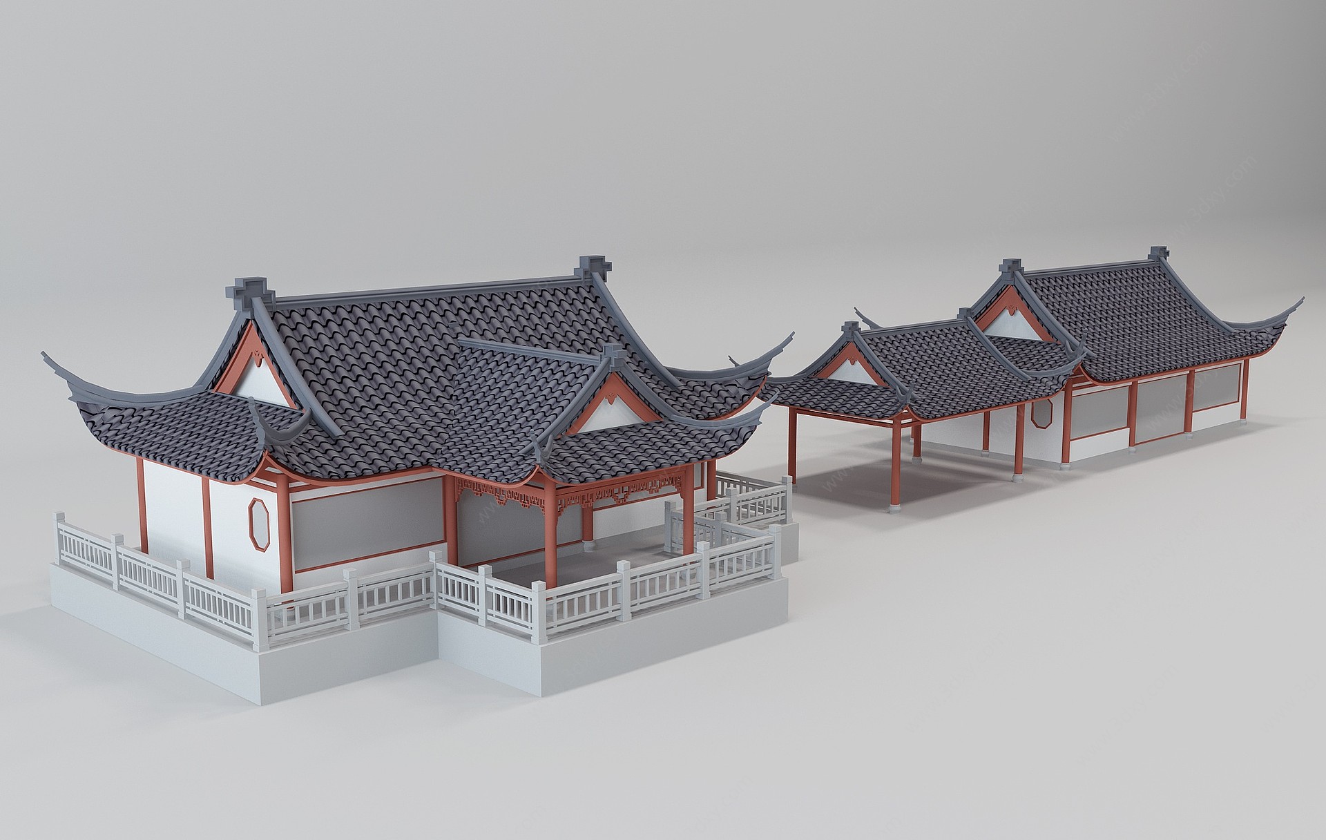 中式古建筑凉亭长廊3D模型