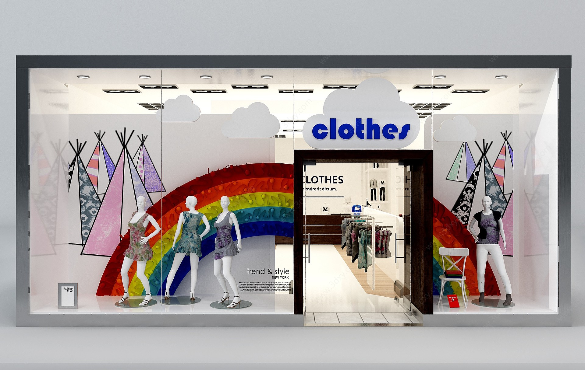 现代商场服装专卖店橱窗3D模型