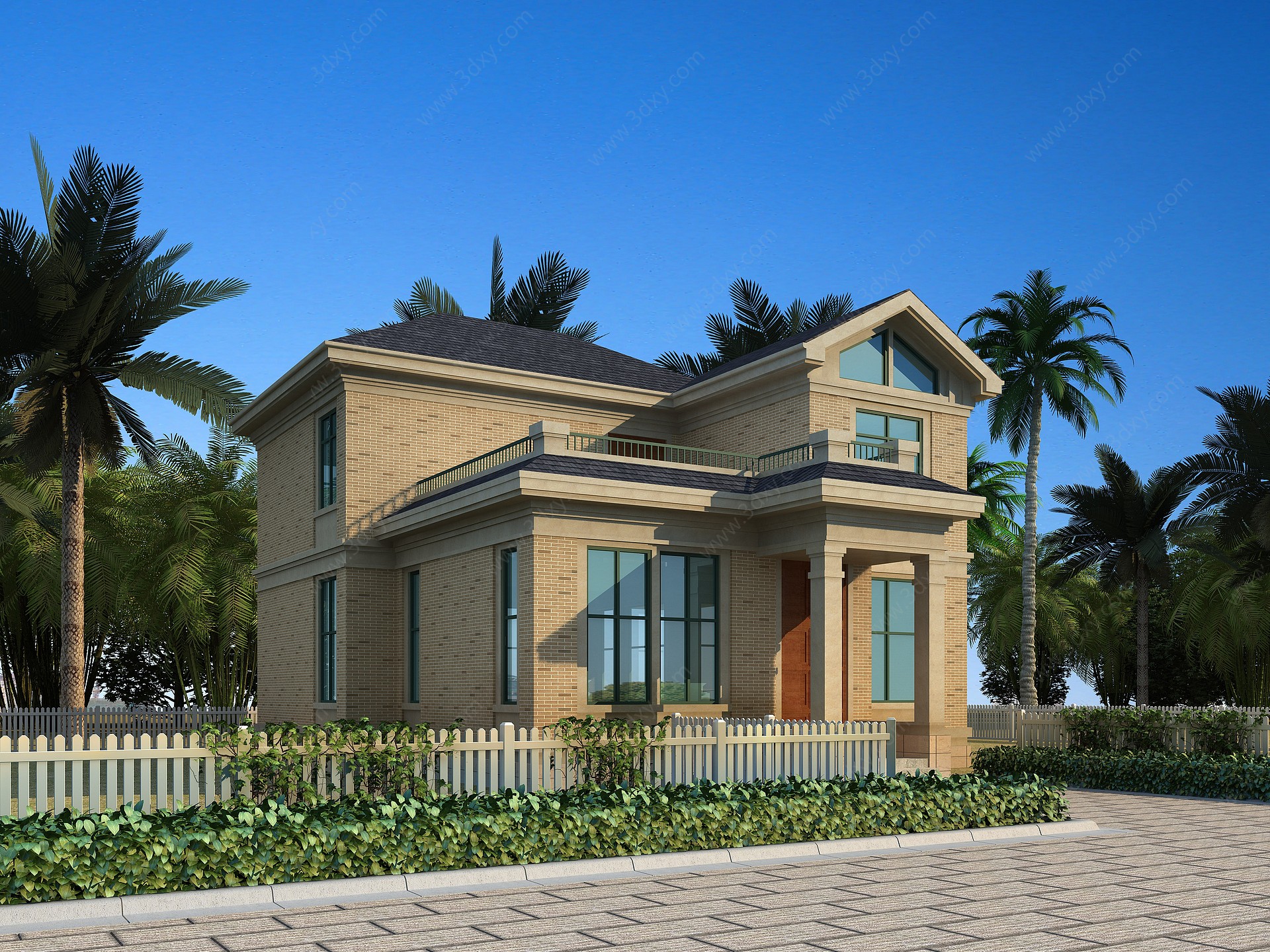 地中海砖墙别墅3D模型