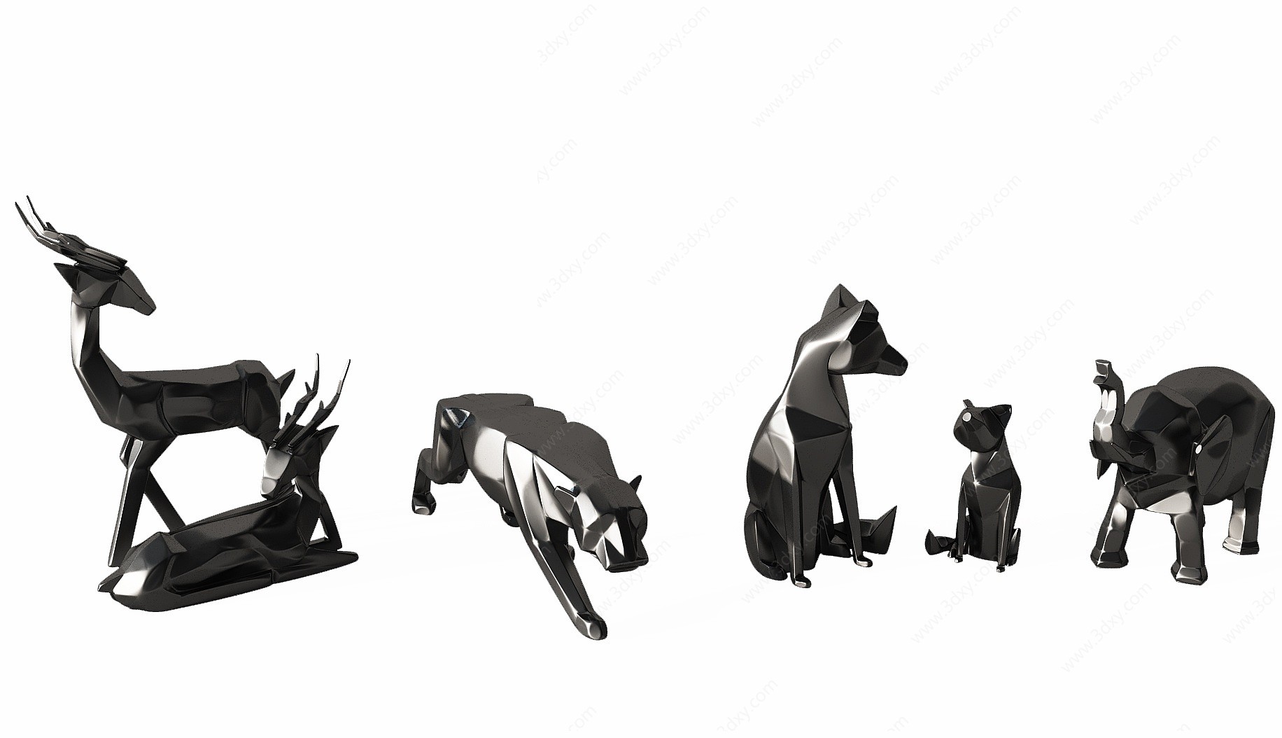 北欧几何动物雕像组合3D模型
