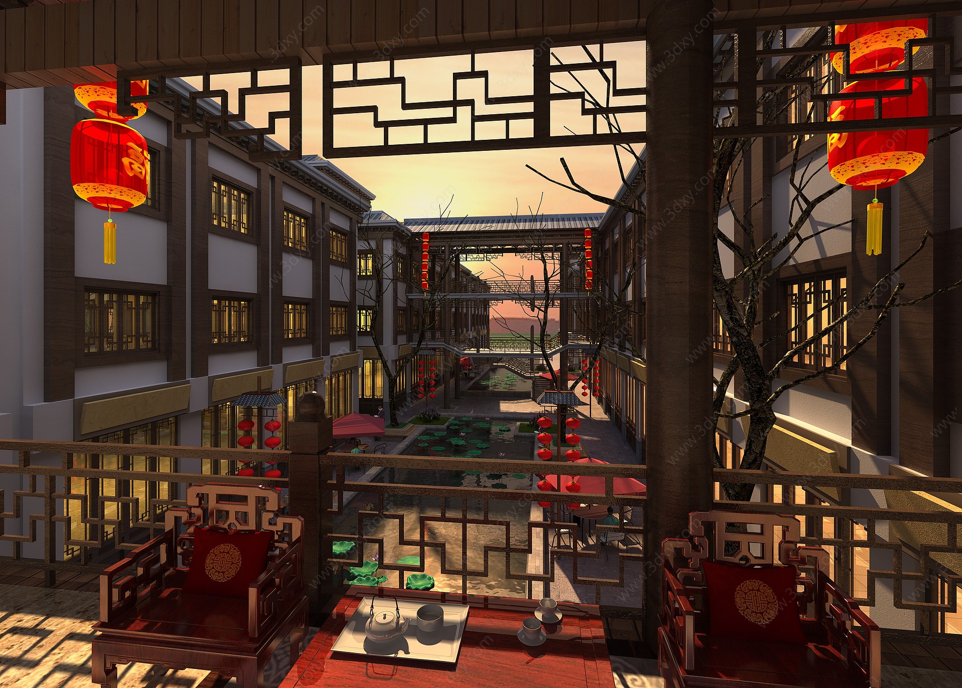 中式古建商业区3D模型