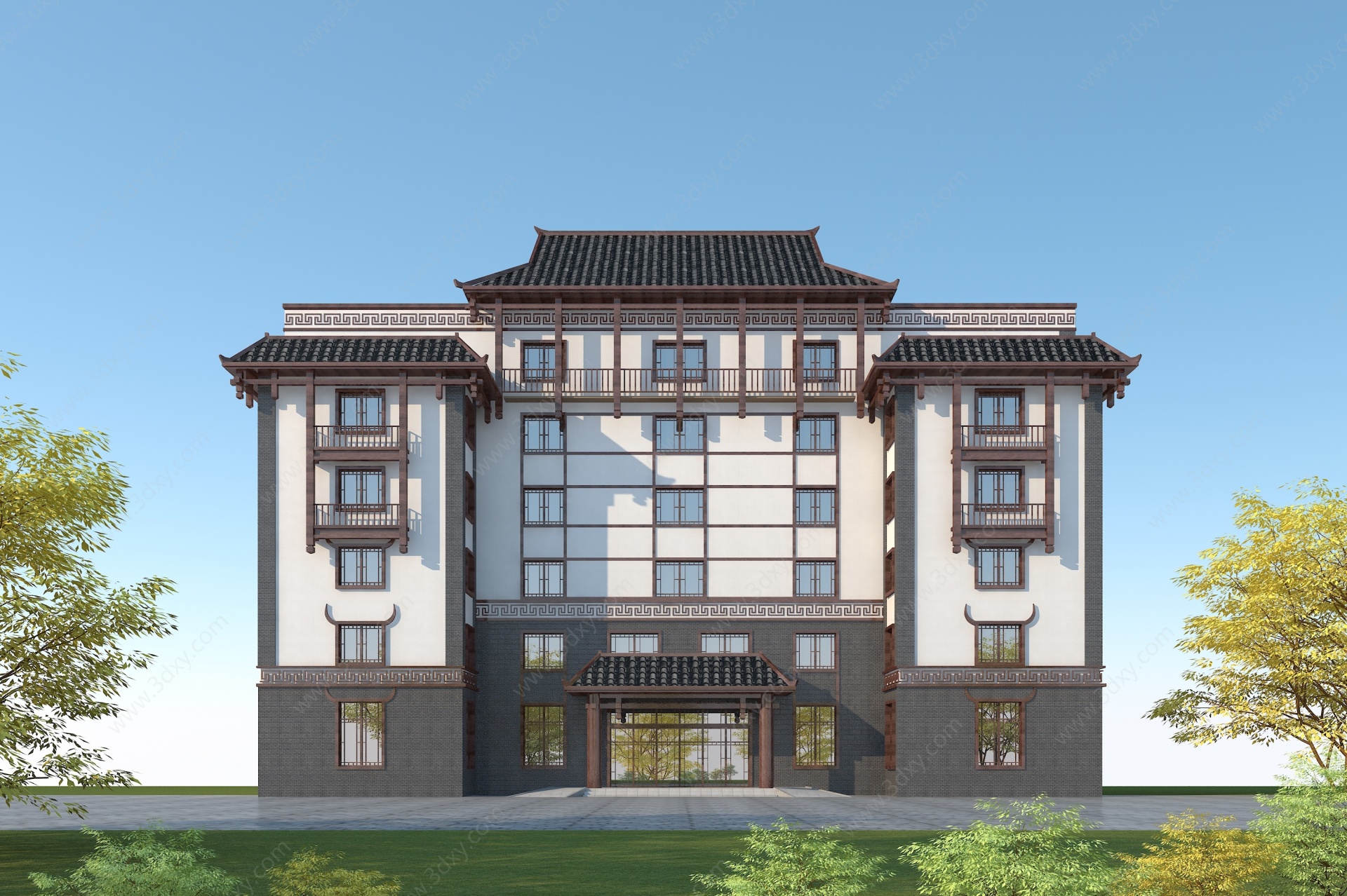 中式办公楼3D模型