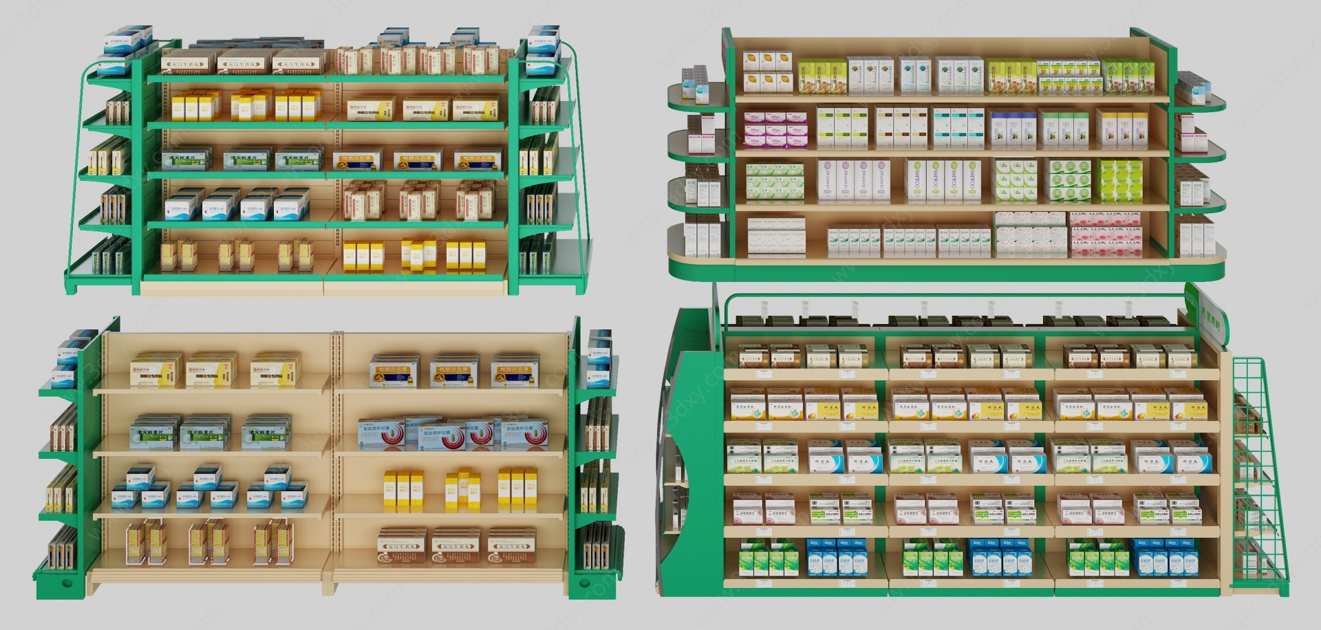 现代商场药店货架柜架组合3D模型