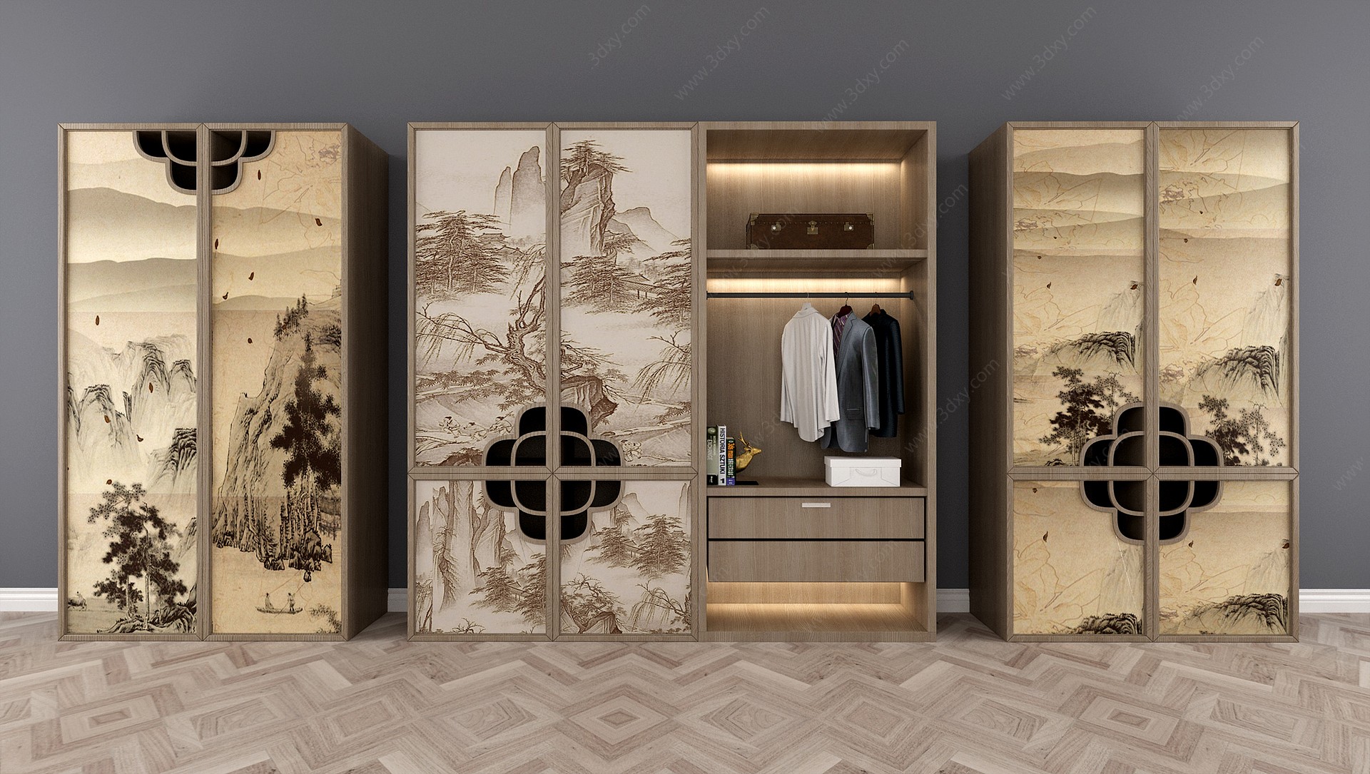 新中式实木衣柜3D模型