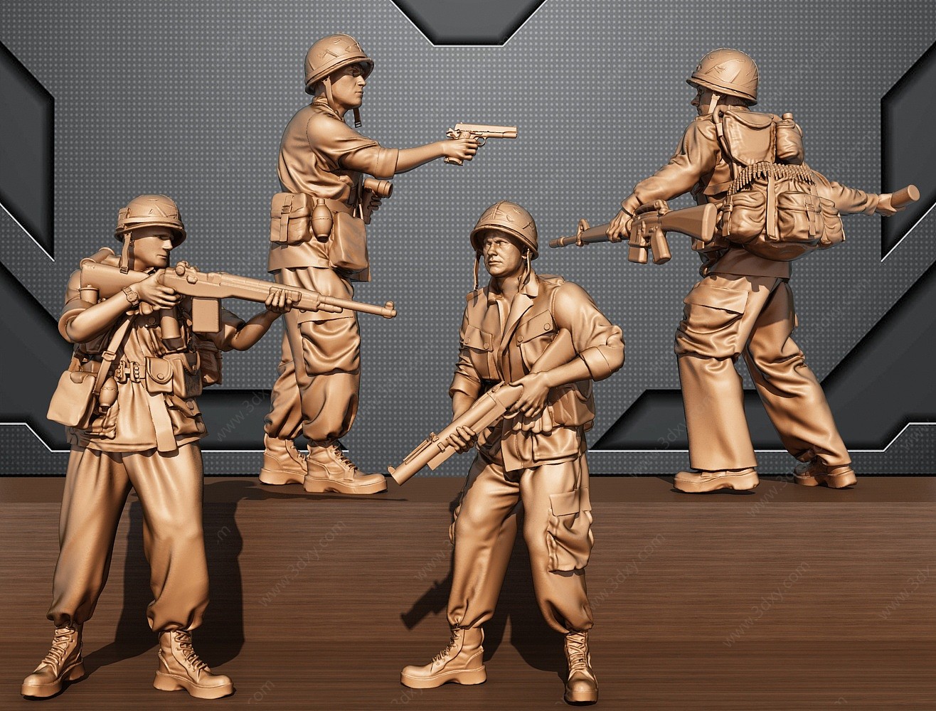 现代士兵雕塑3D模型