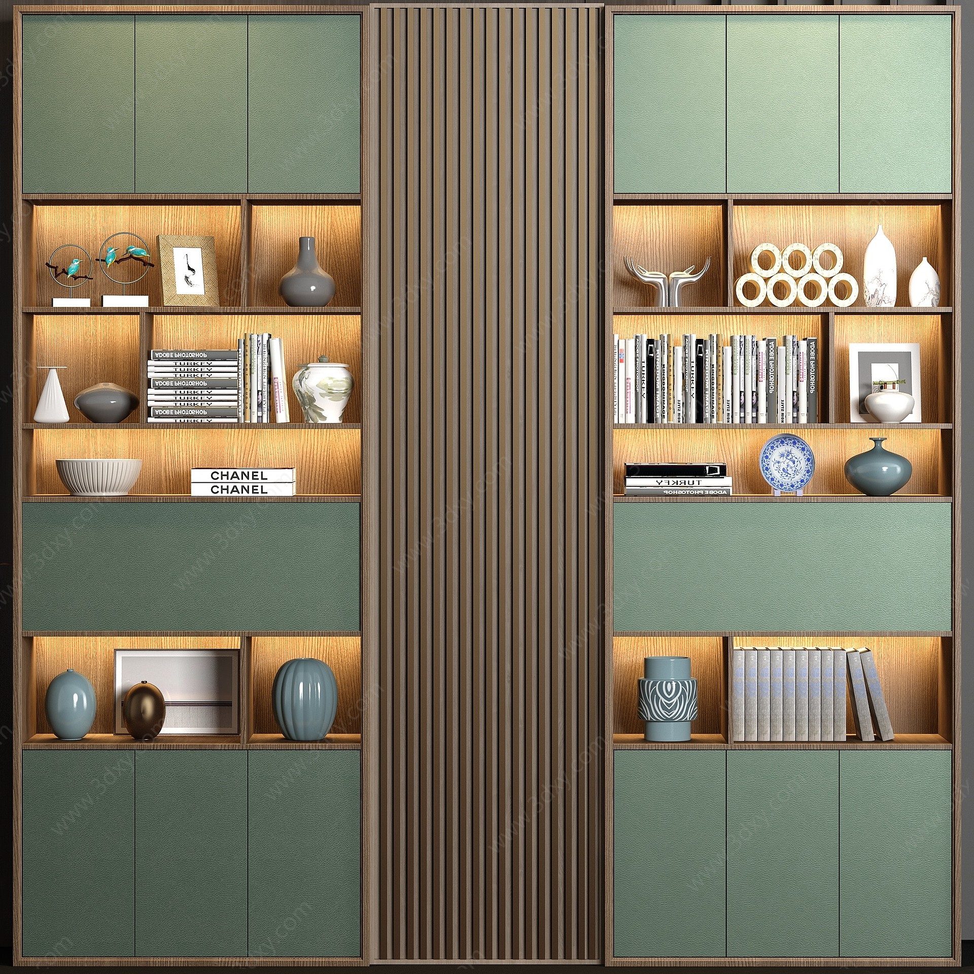 新中式实木装饰柜饰品组合3D模型