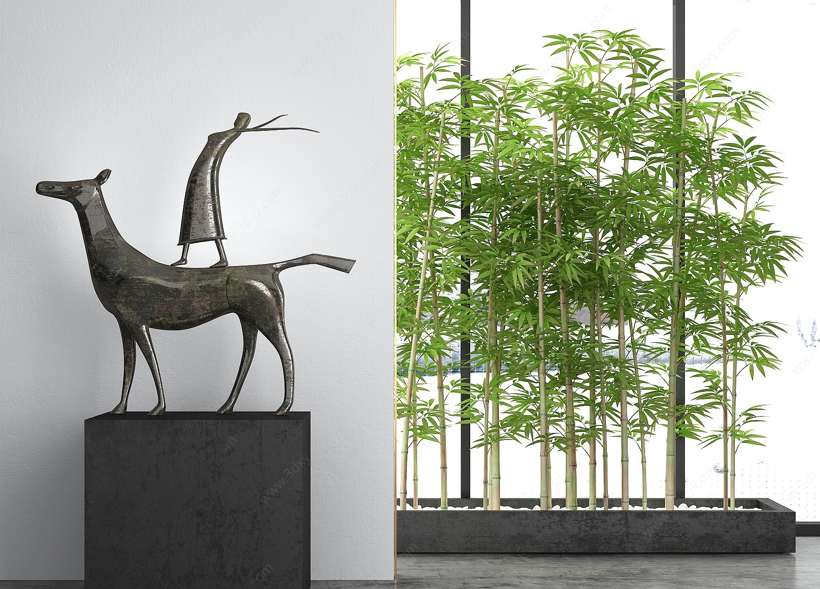 现代马雕塑绿植小品3D模型