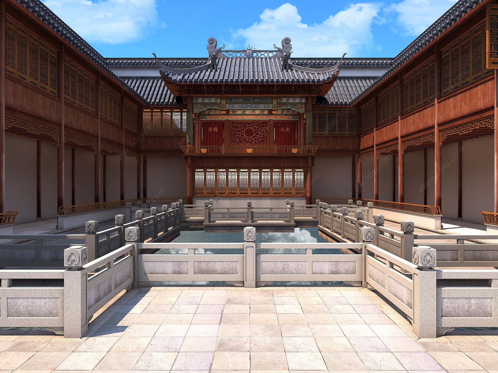 中式戏院古建筑3D模型