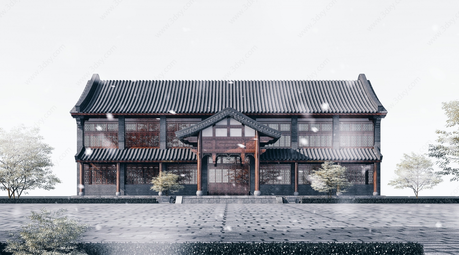 中式酒店古建筑商业楼3D模型