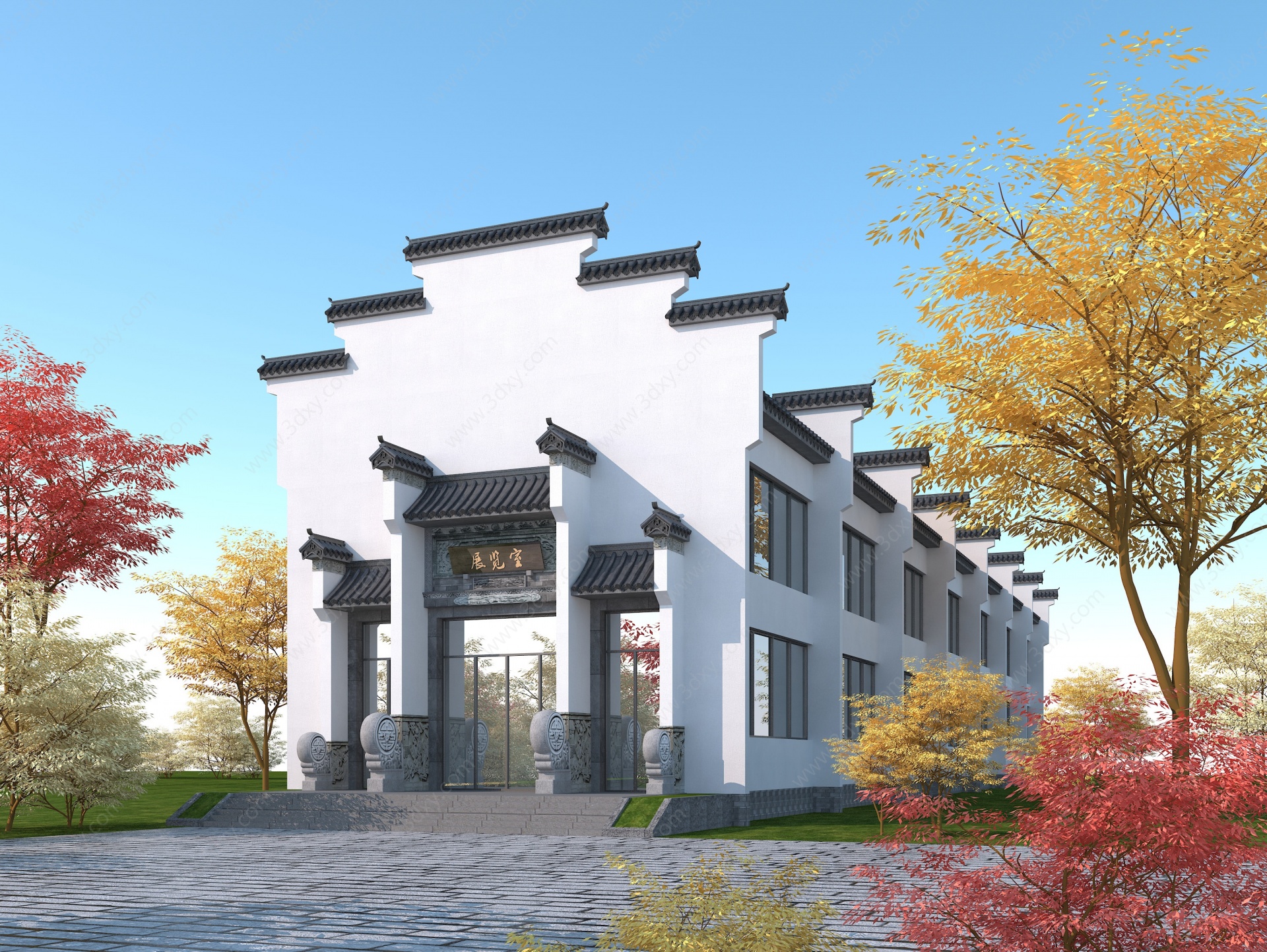 中式展厅徽派建筑商业3D模型