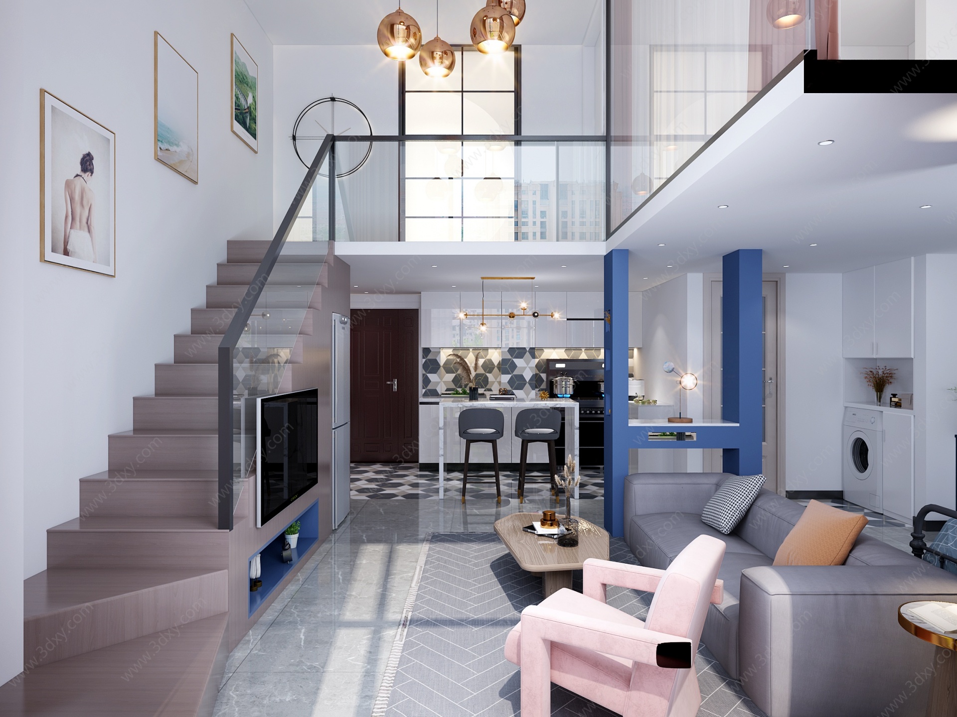 现代单身公寓loft3D模型