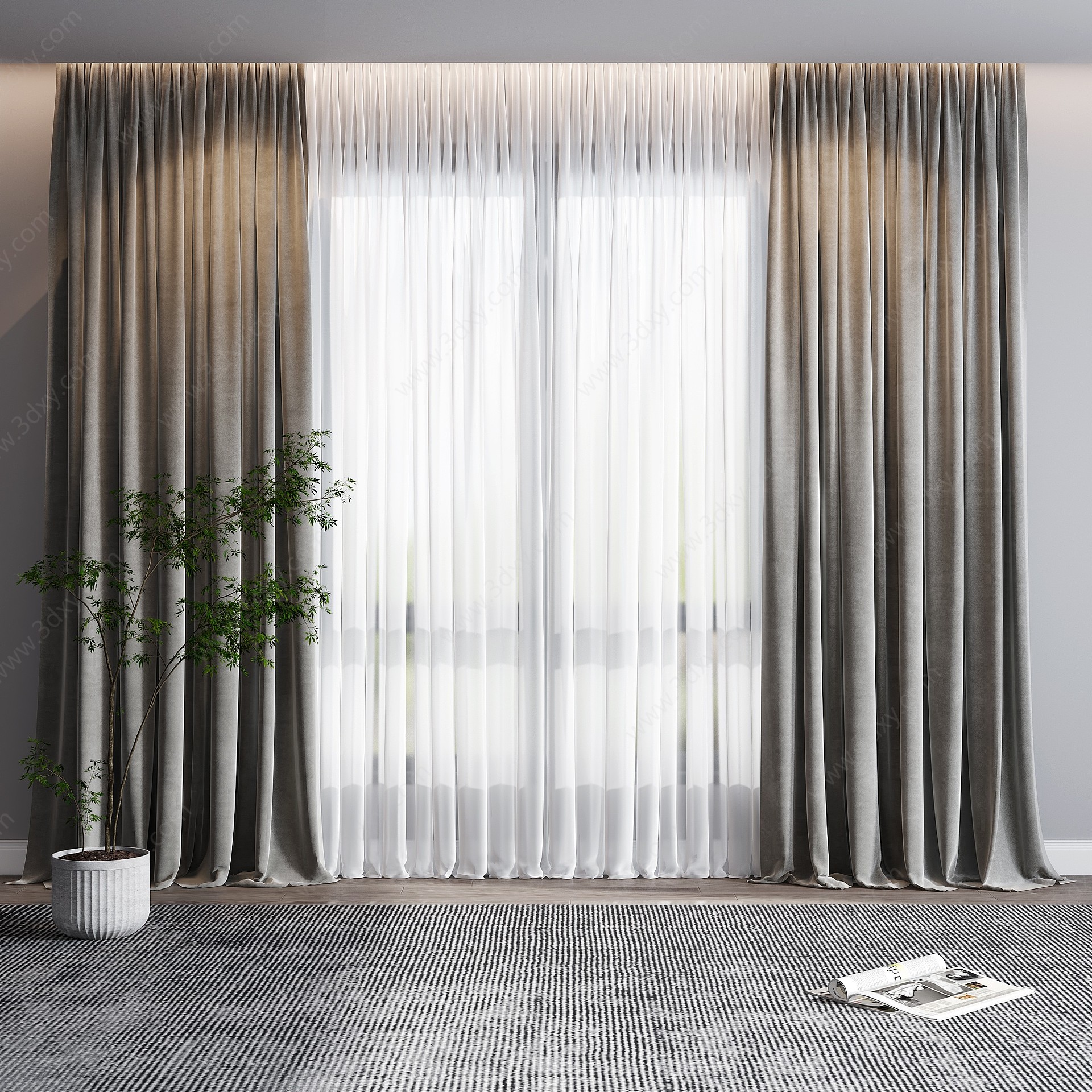 现代客厅窗帘3D模型