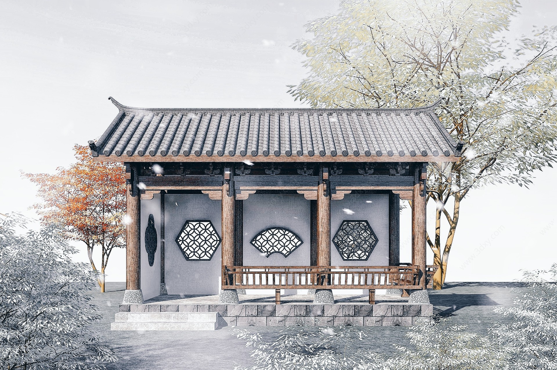 中式长廊古建筑休闲长廊3D模型