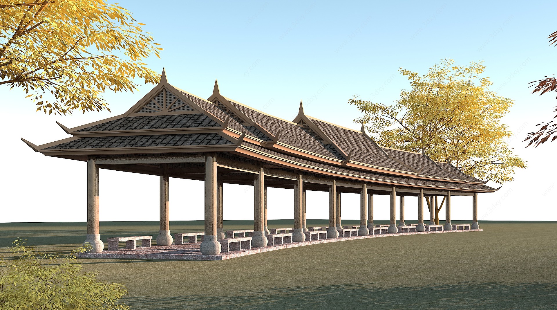 东南亚风格长廊3D模型