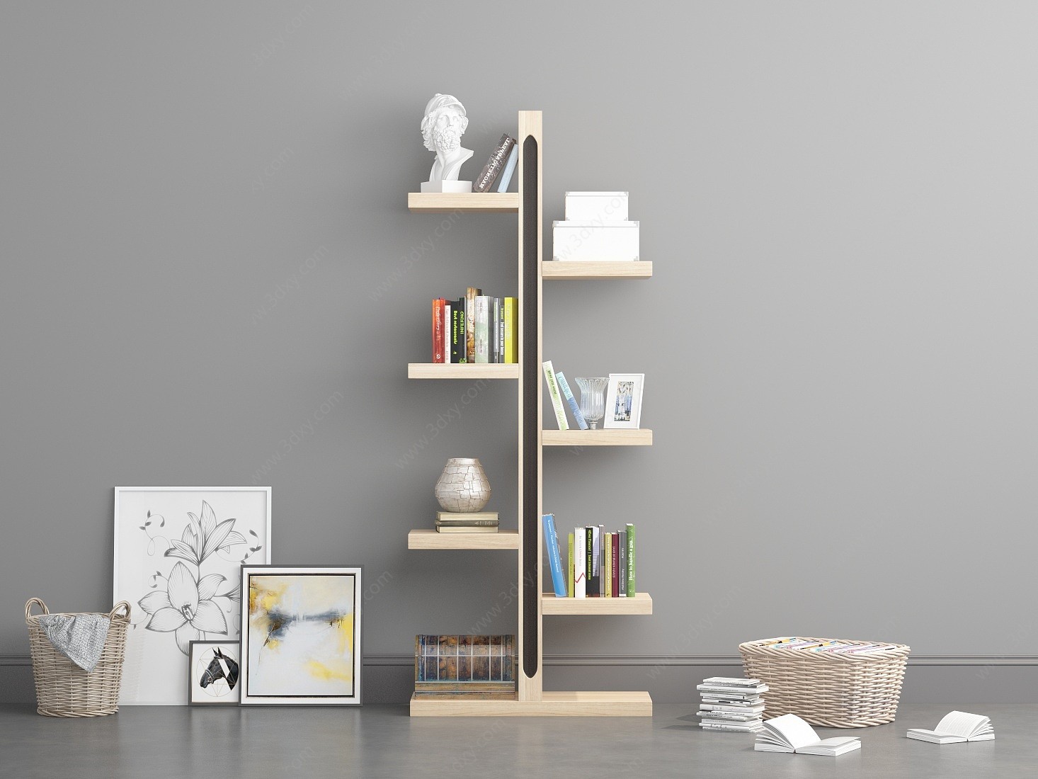 现代简约全实木书柜3D模型