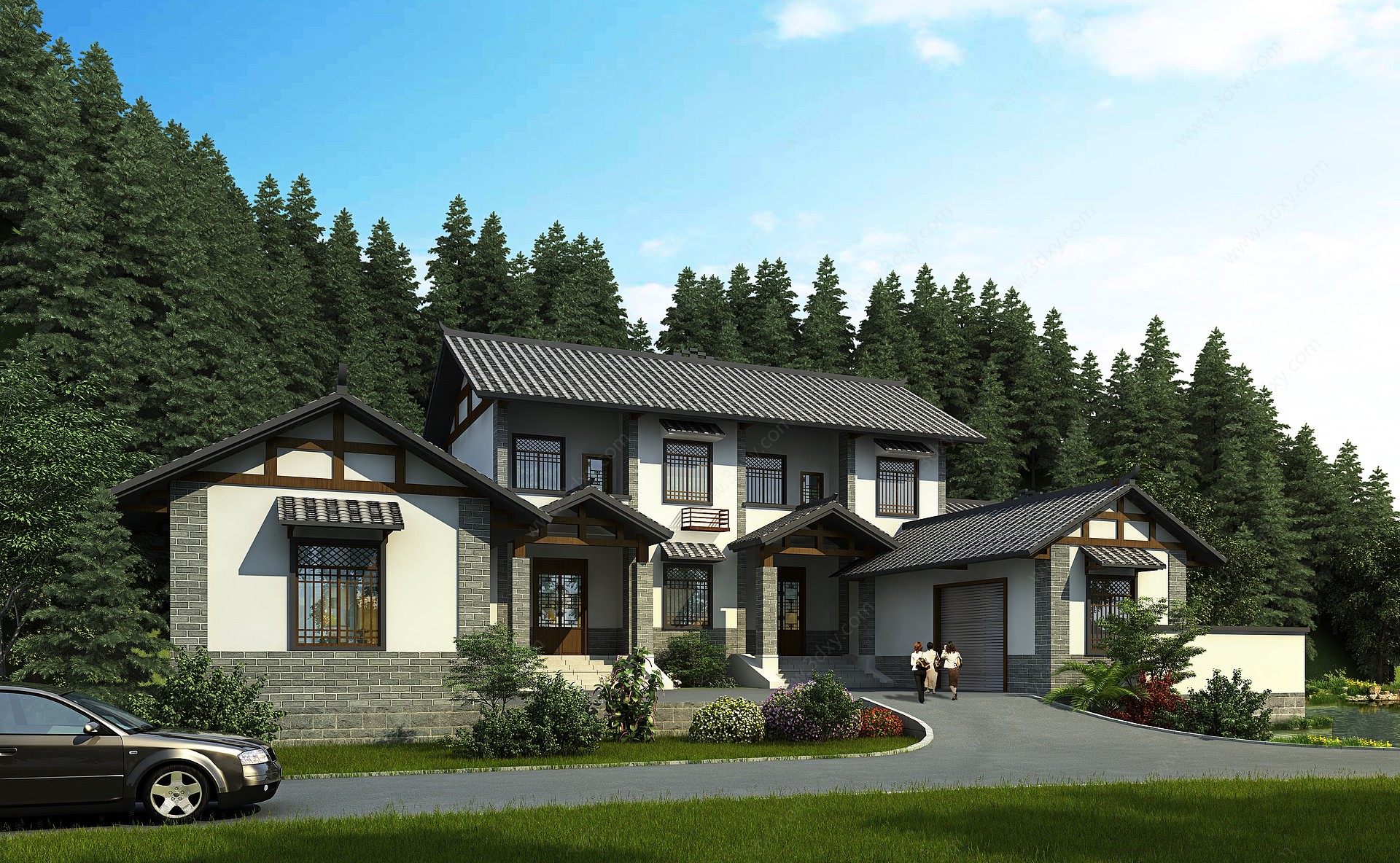 新中式乡村别墅3D模型