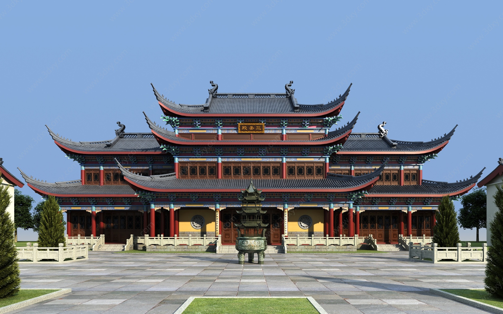 中式古建寺庙3D模型