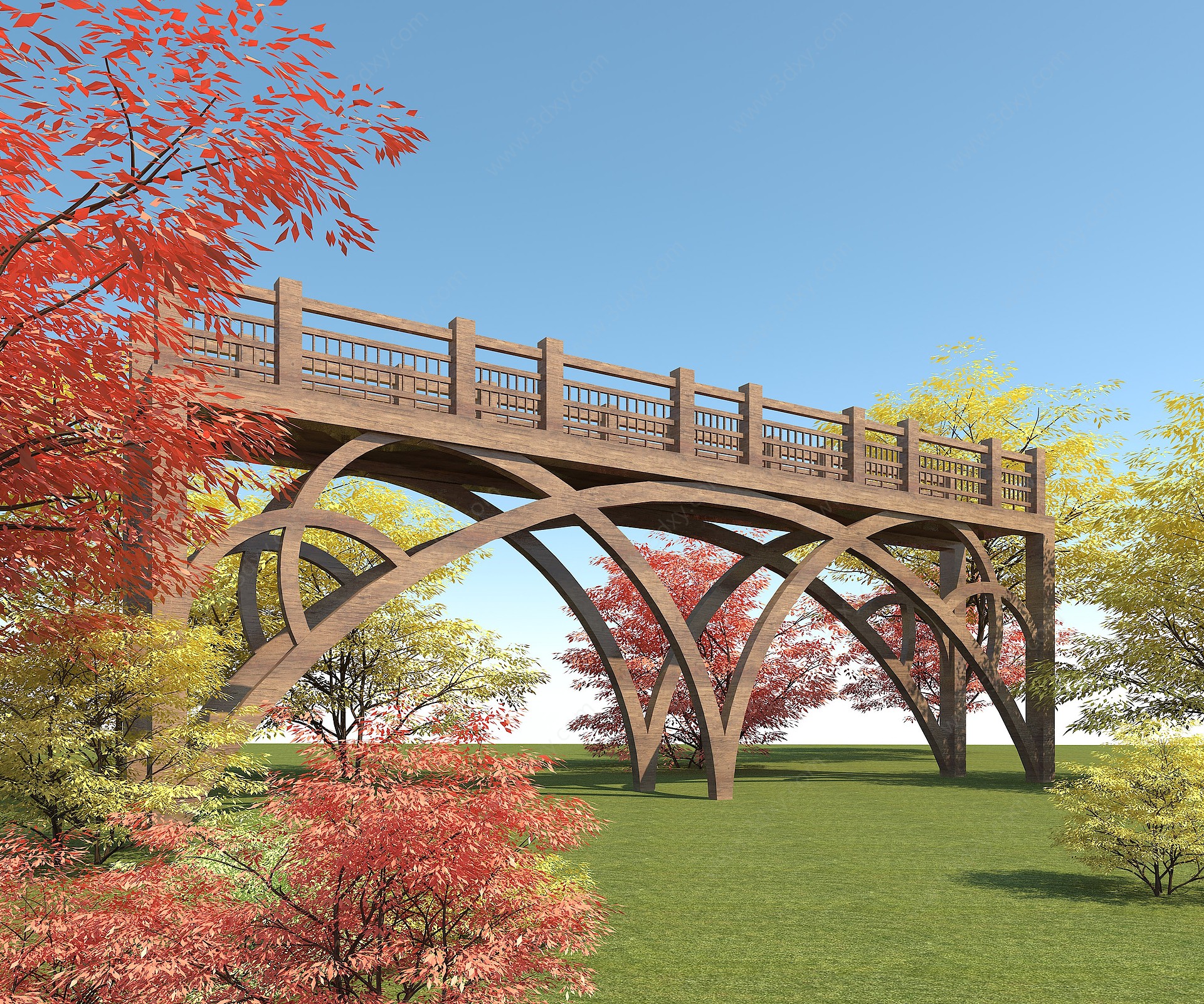 防腐木桥景观木桥园林小桥3D模型