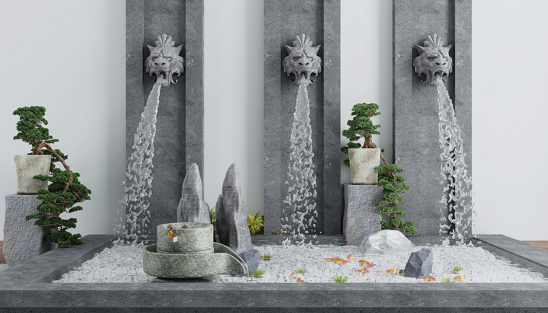 新中式景观小品流水喷泉3D模型