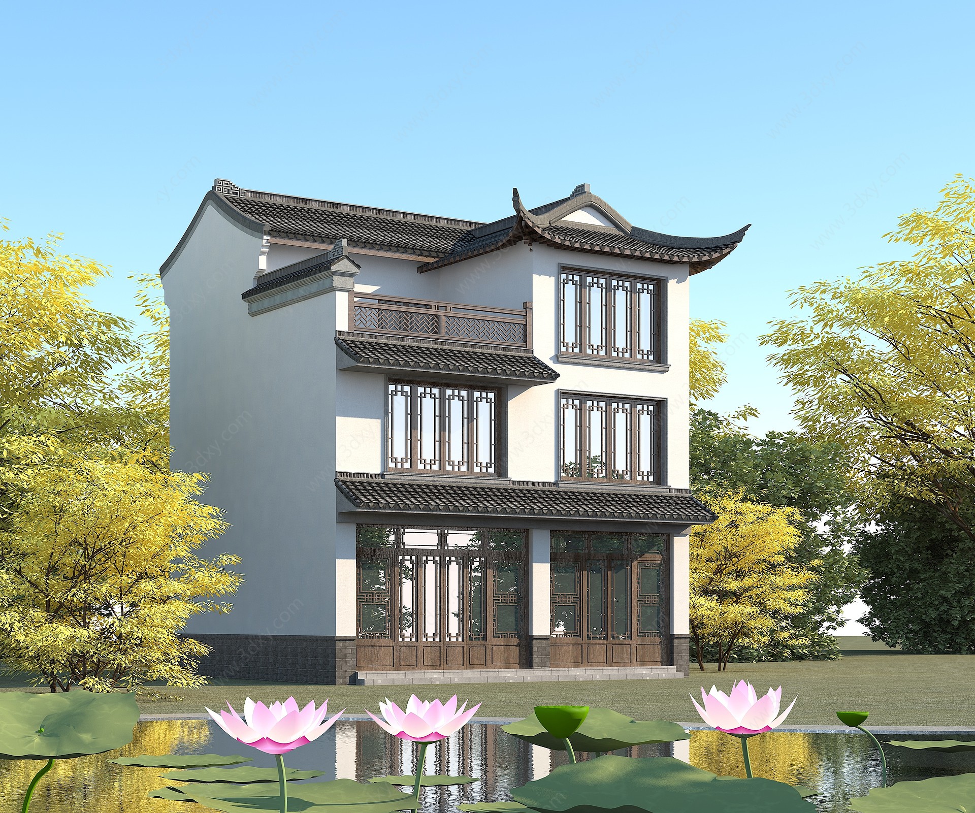 中式别墅徽派建筑3D模型