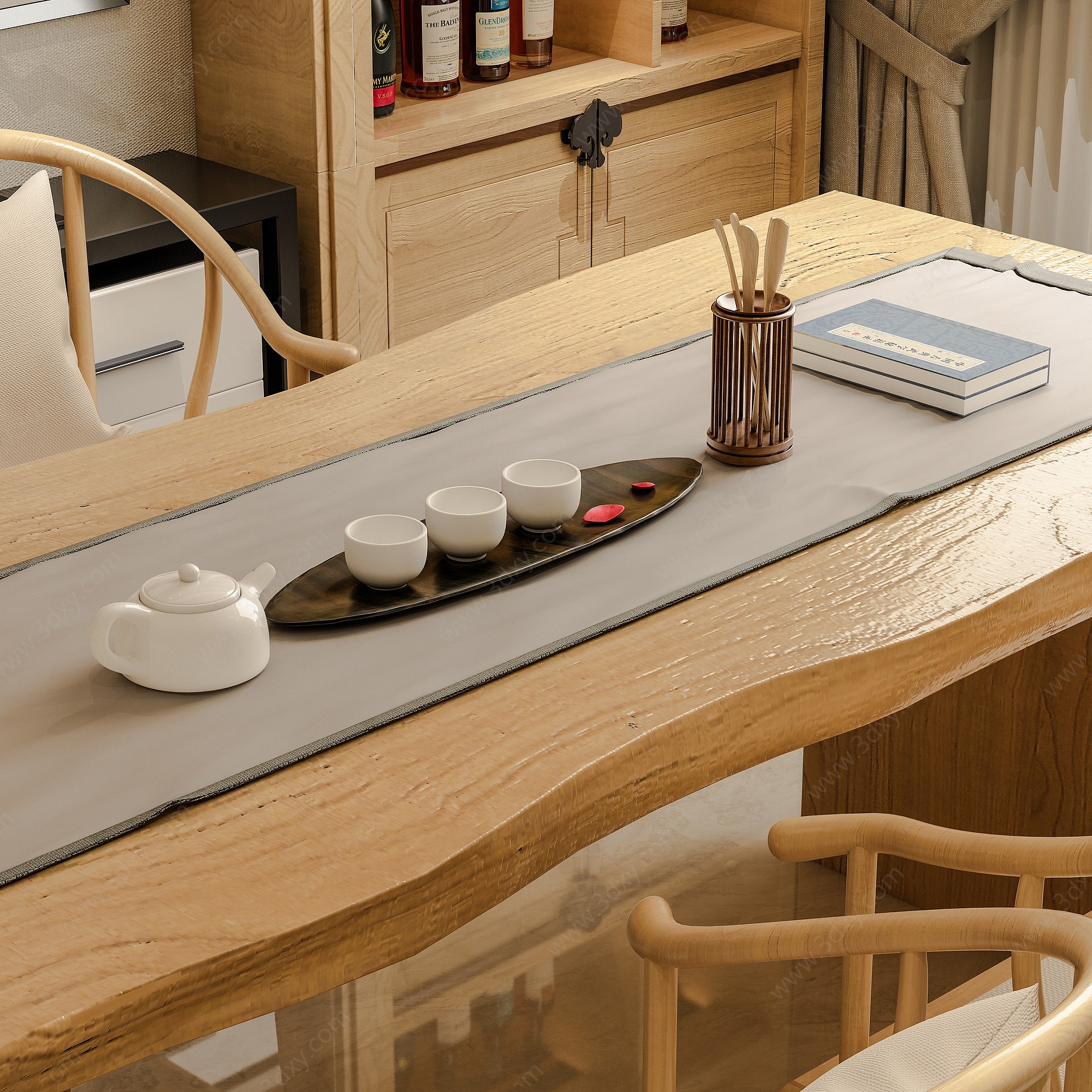 新中式泡茶桌茶室3D模型