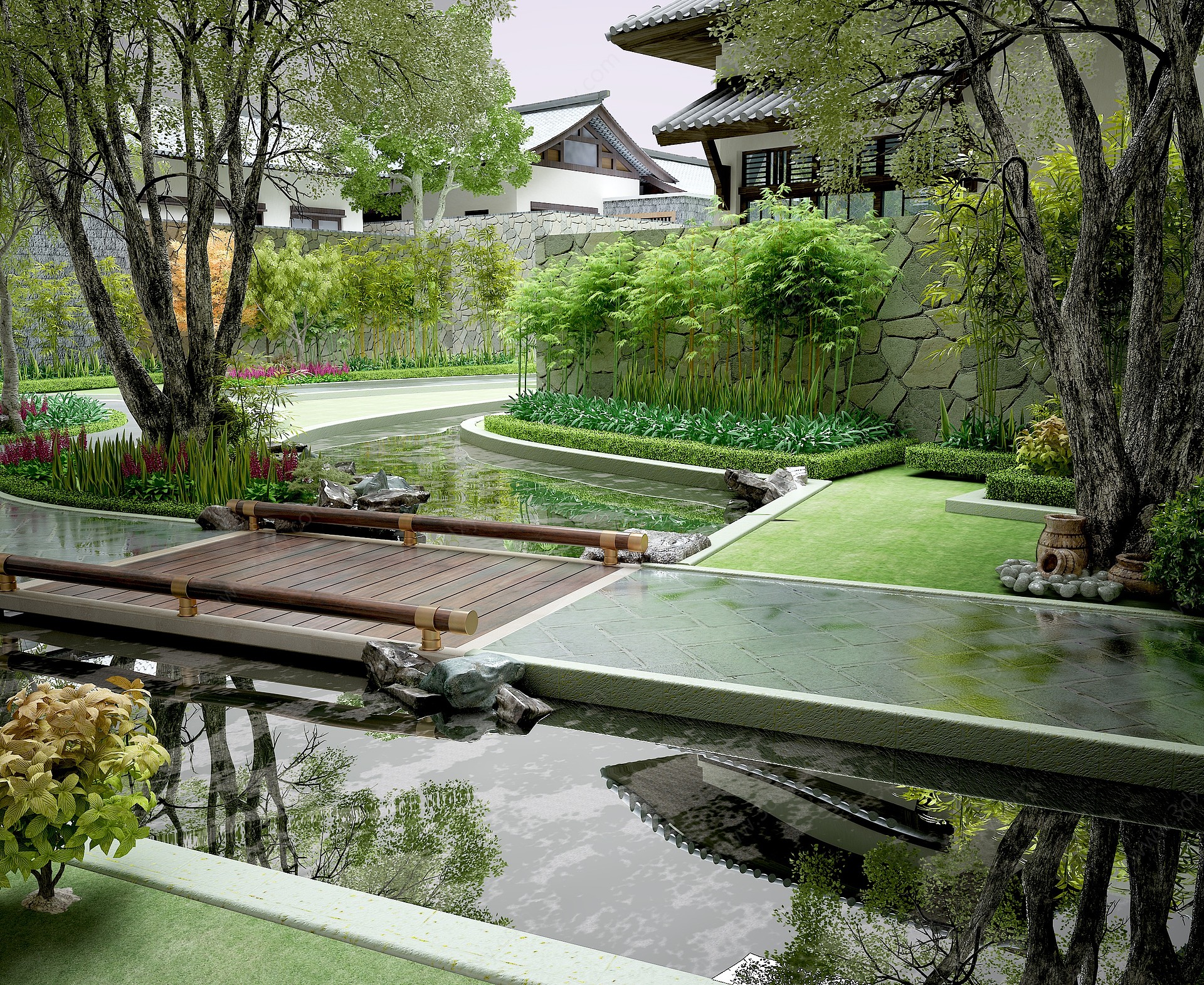中式古建园林绿化景观3D模型