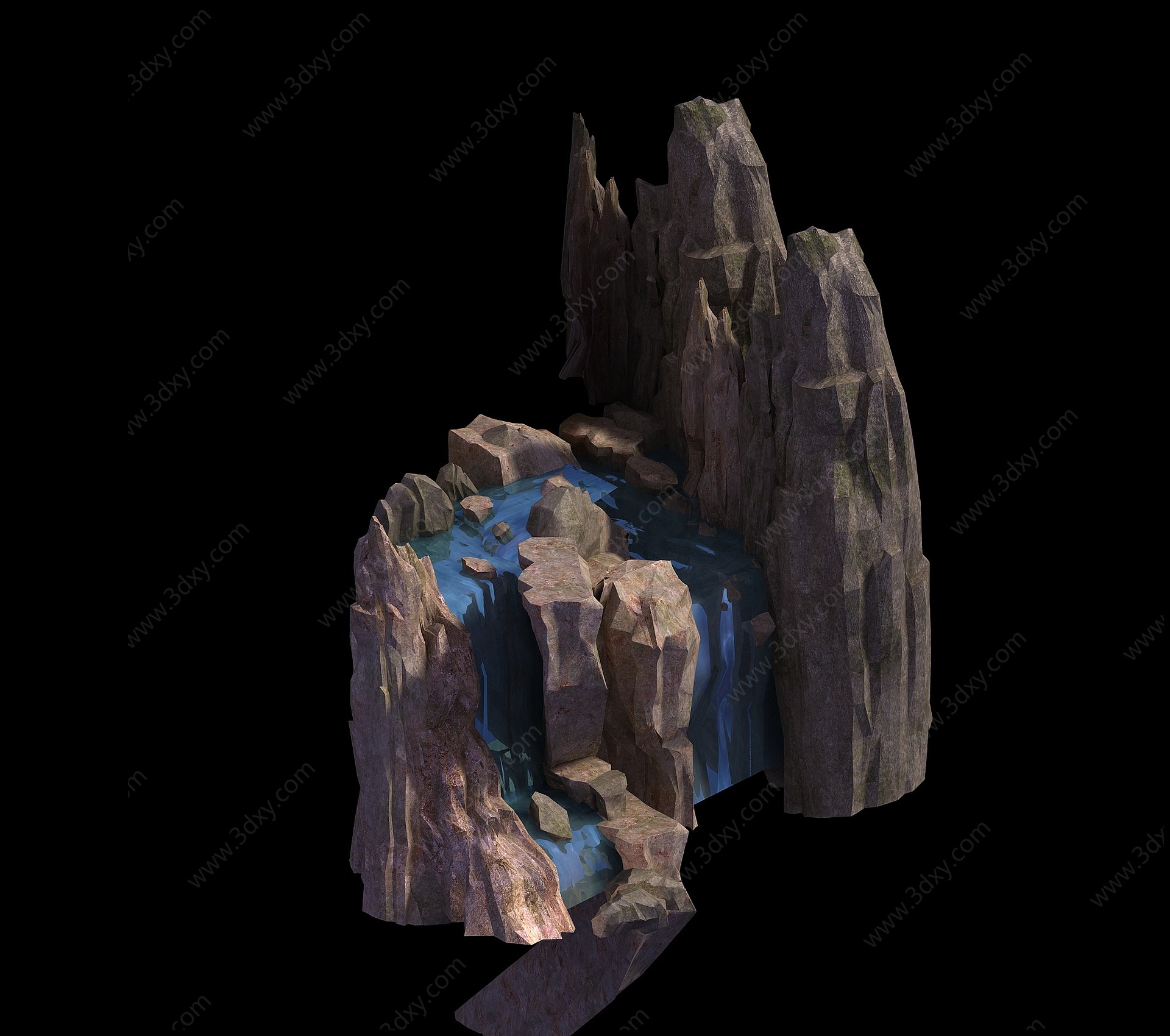 瀑布石头悬崖3D模型