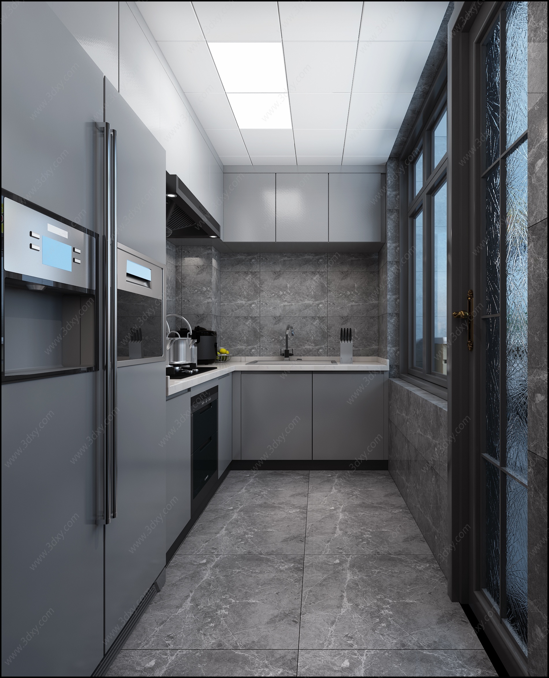 现代风格厨房双开门大冰箱3D模型