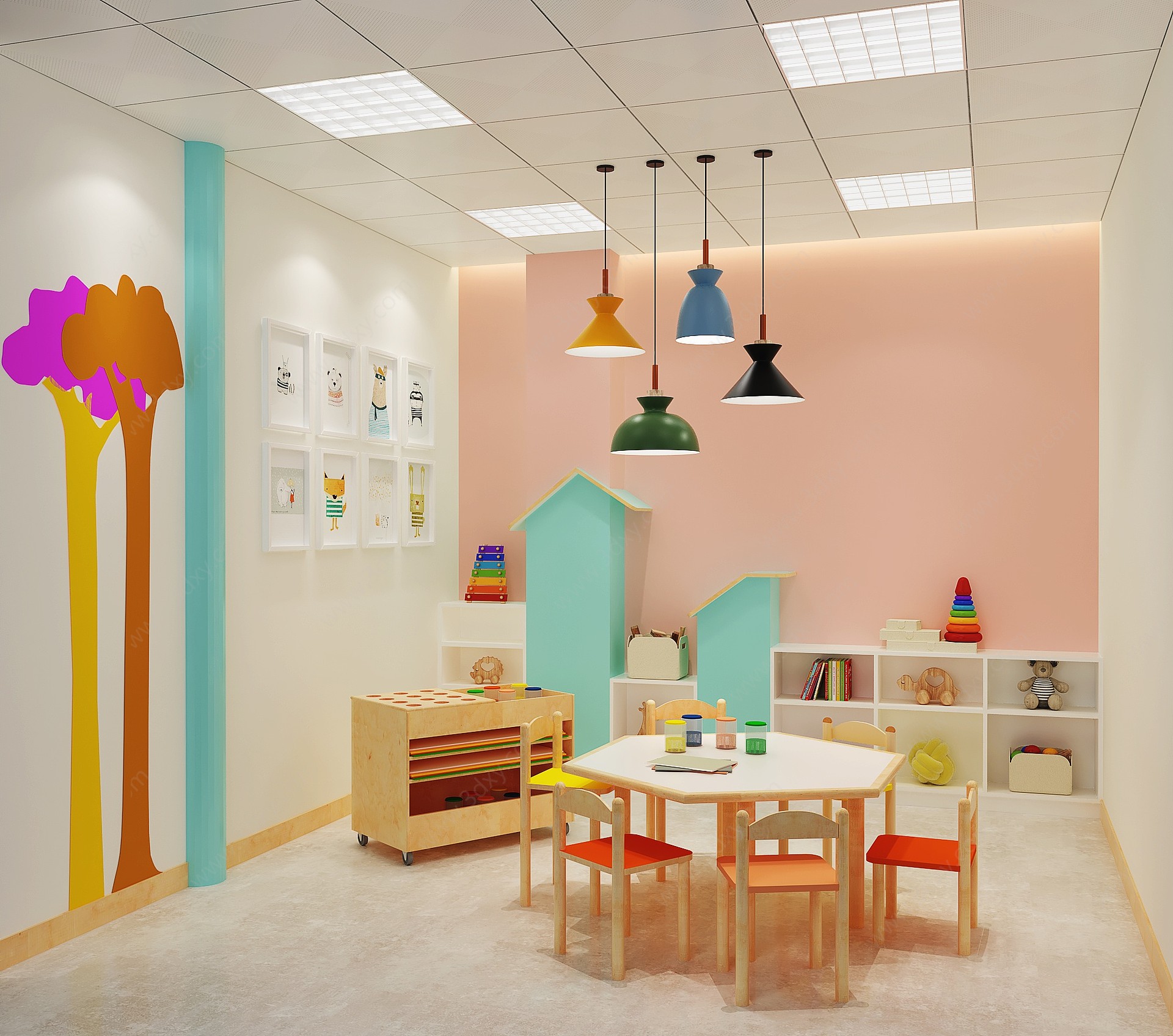 现代幼儿园教室活动室3D模型