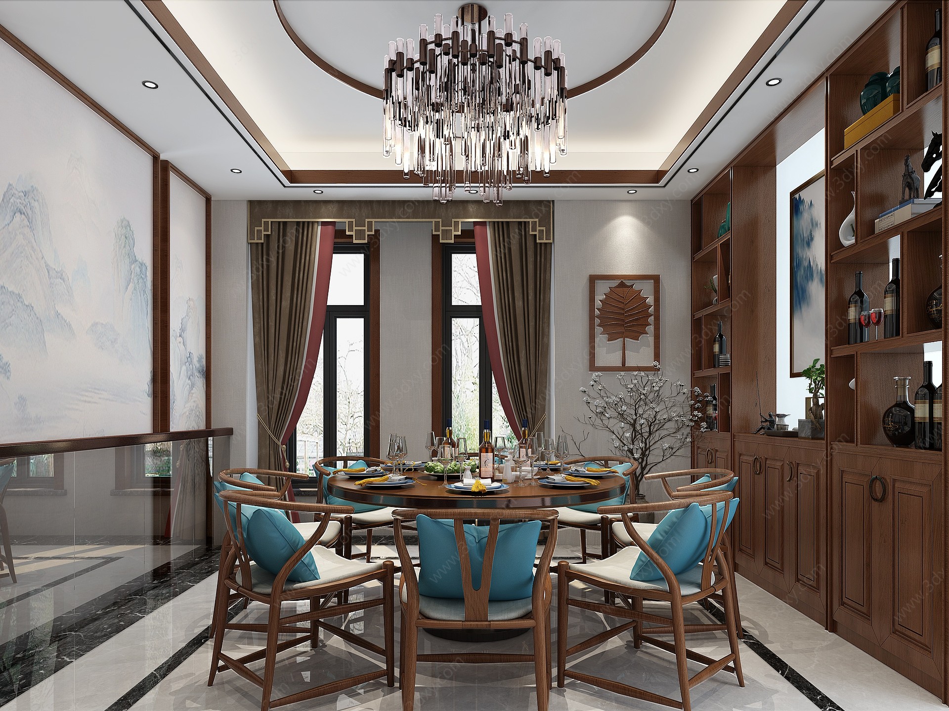 新中式客厅餐厅门厅3D模型