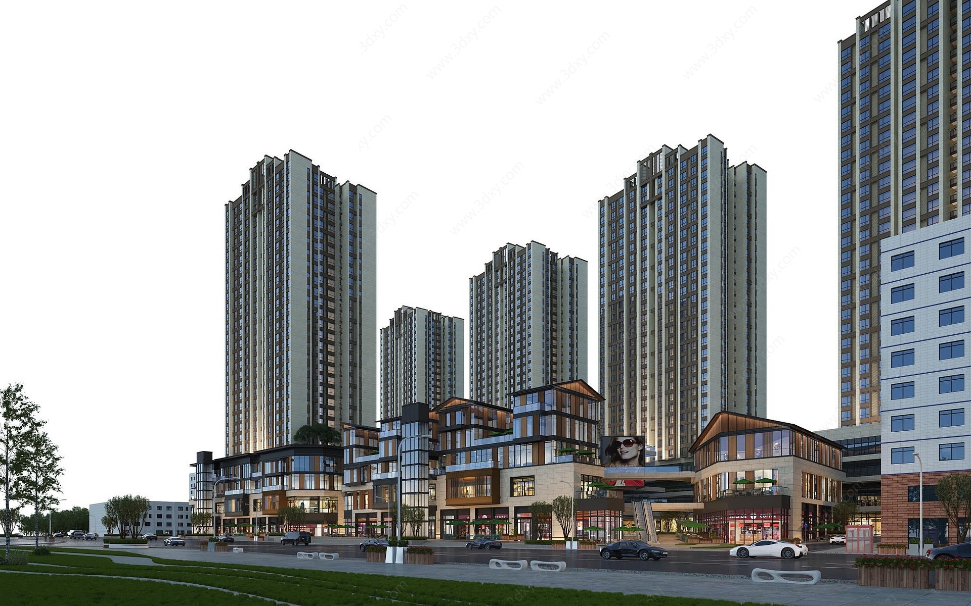 新中式商业街现代高层住宅3D模型