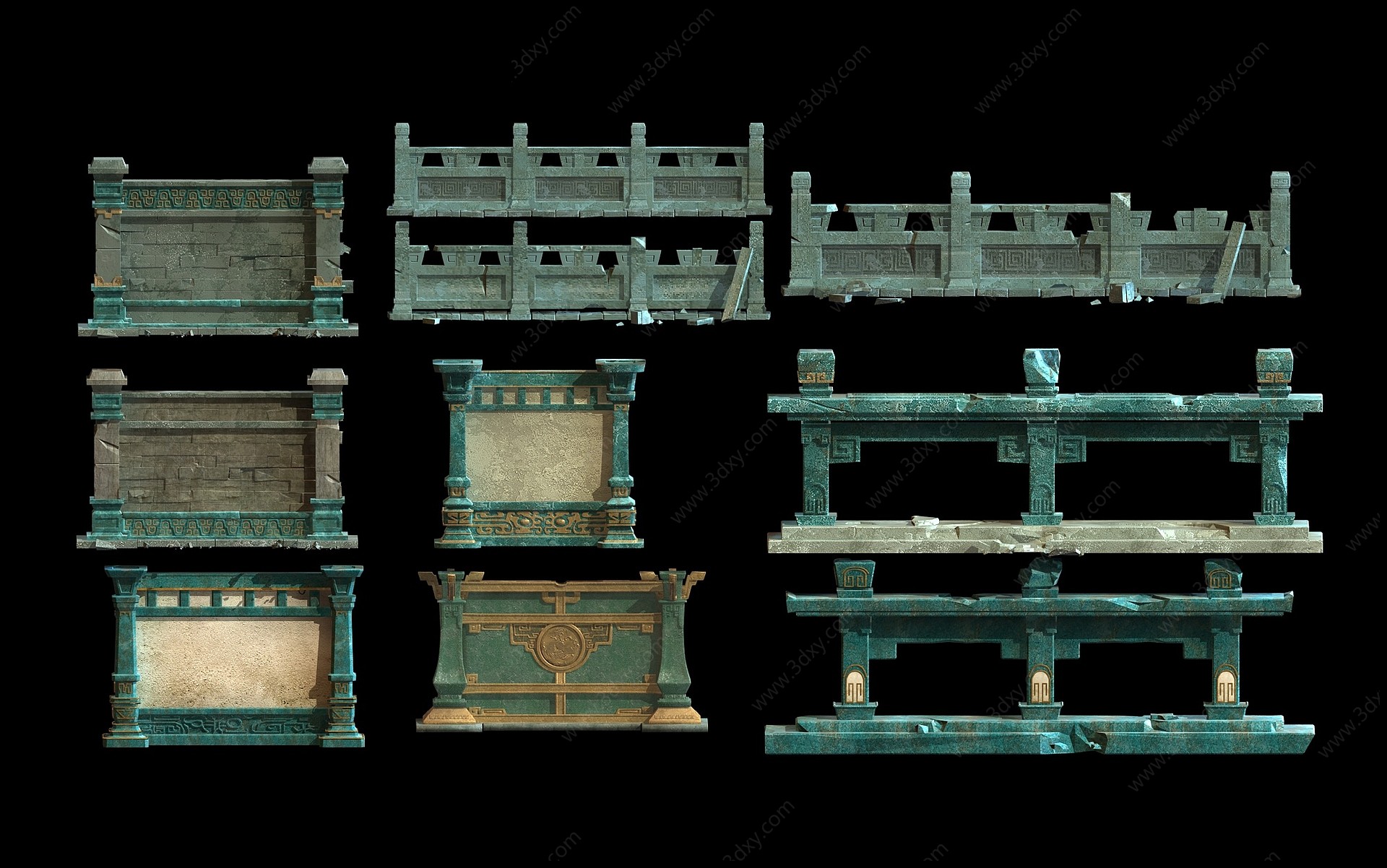 中式青铜护栏围墙围栏栏杆3D模型