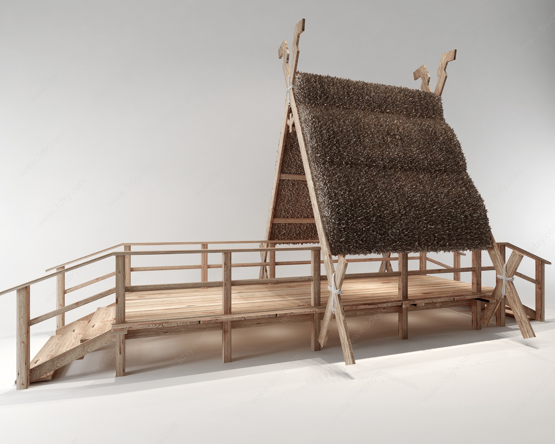 中式桥雨棚景观小品栏杆3D模型