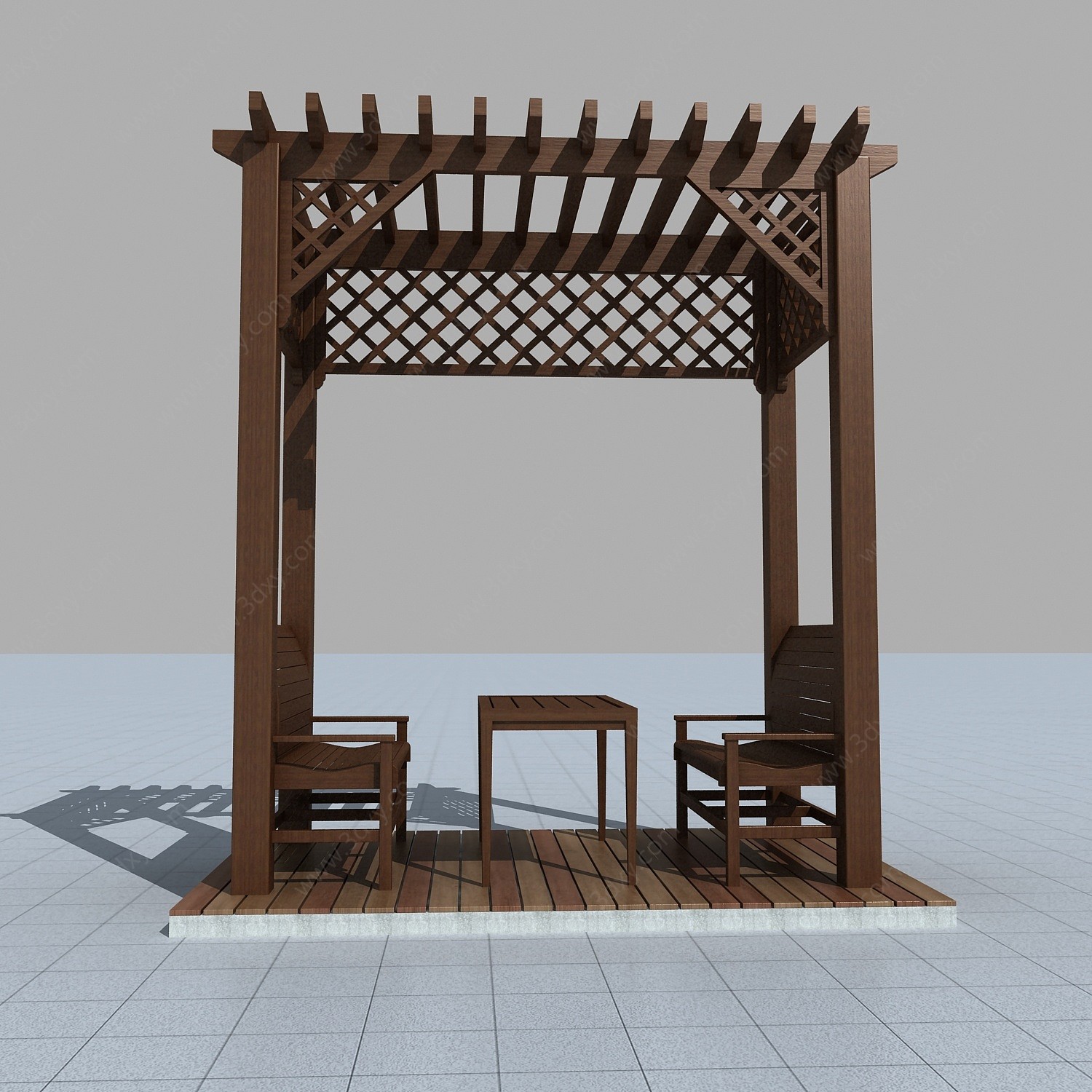 现代廊架座椅亭子3D模型