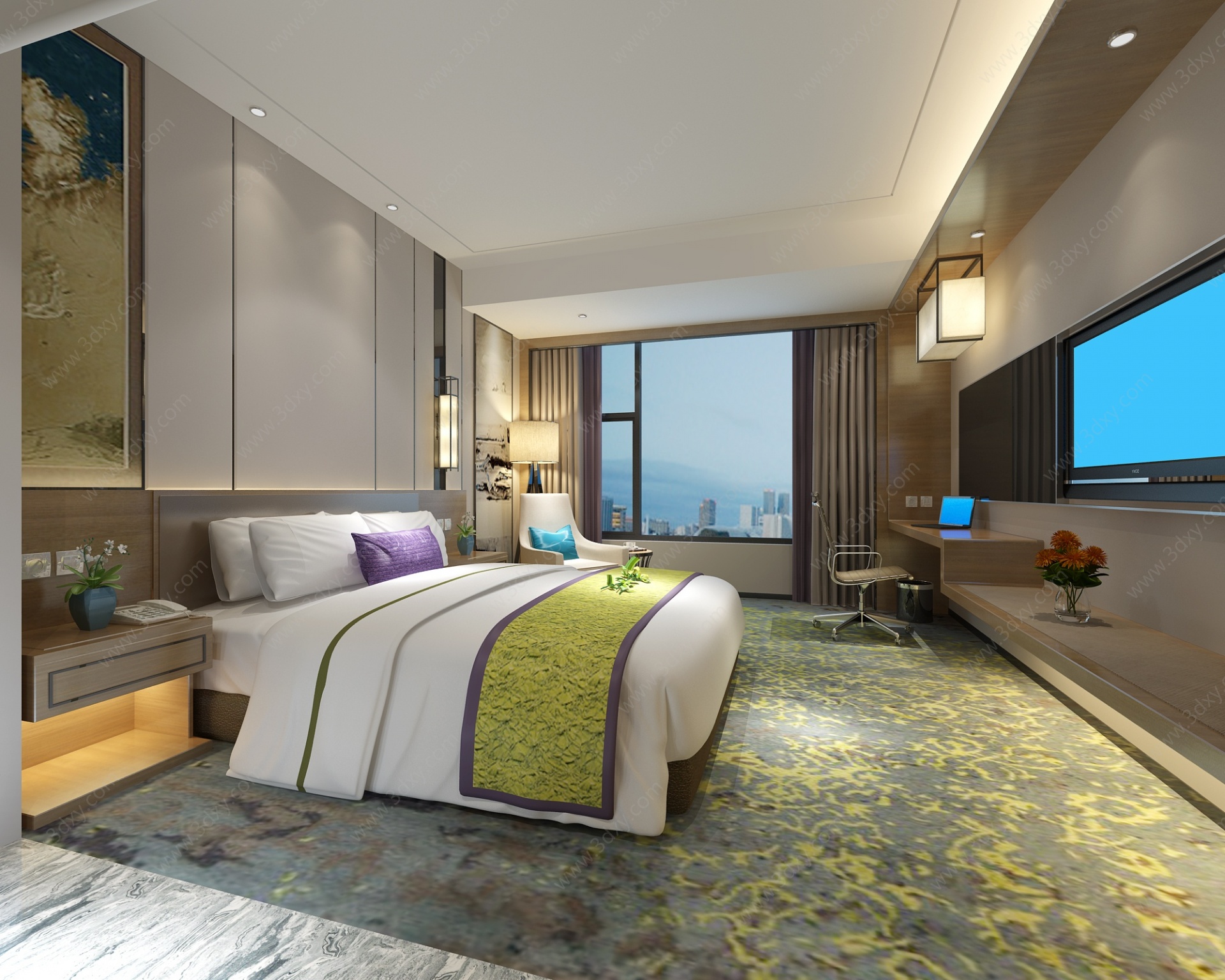 新中式酒店宾馆客房大床房3D模型