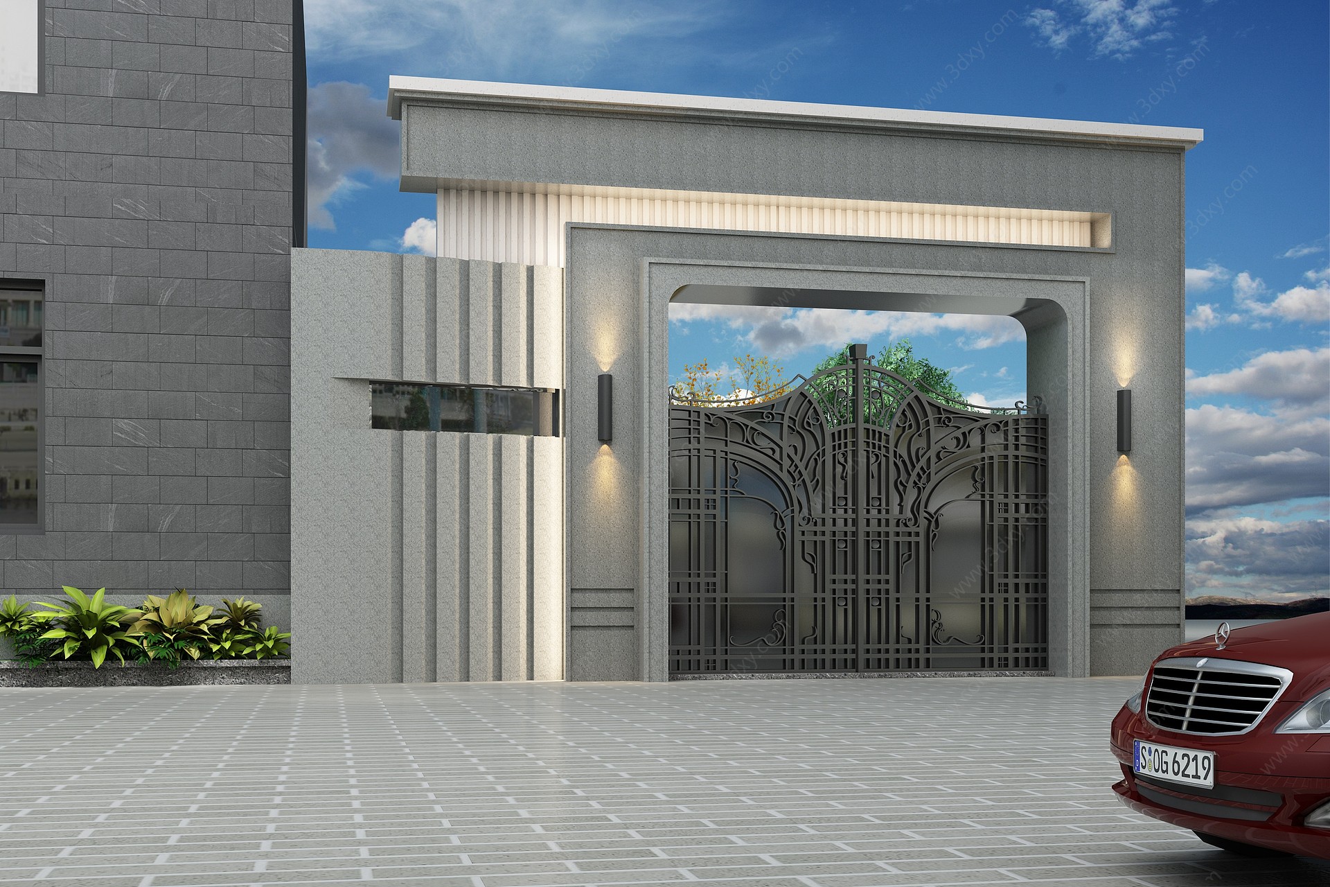 现代别墅大门庭院门3D模型