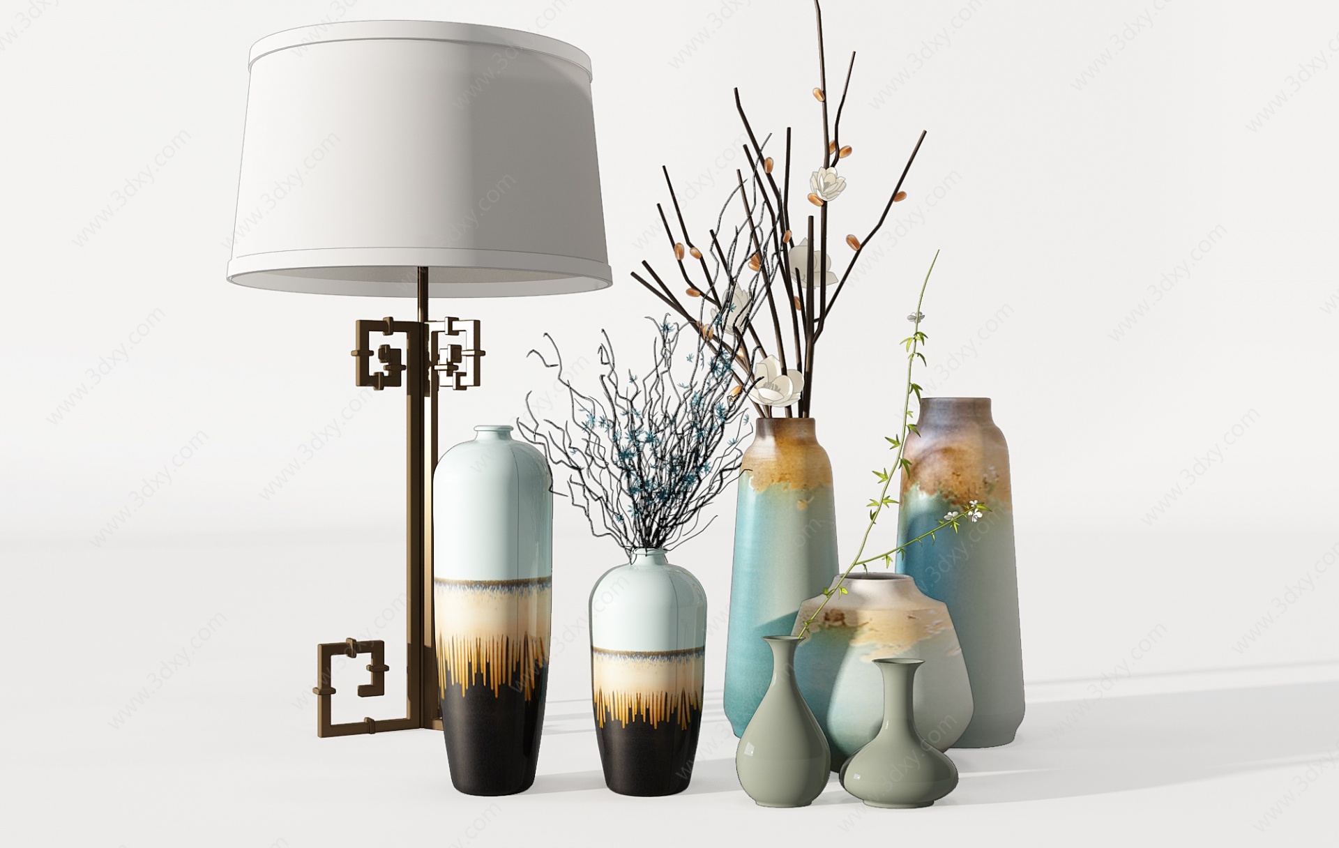 新中式花瓶花艺台灯摆件3D模型