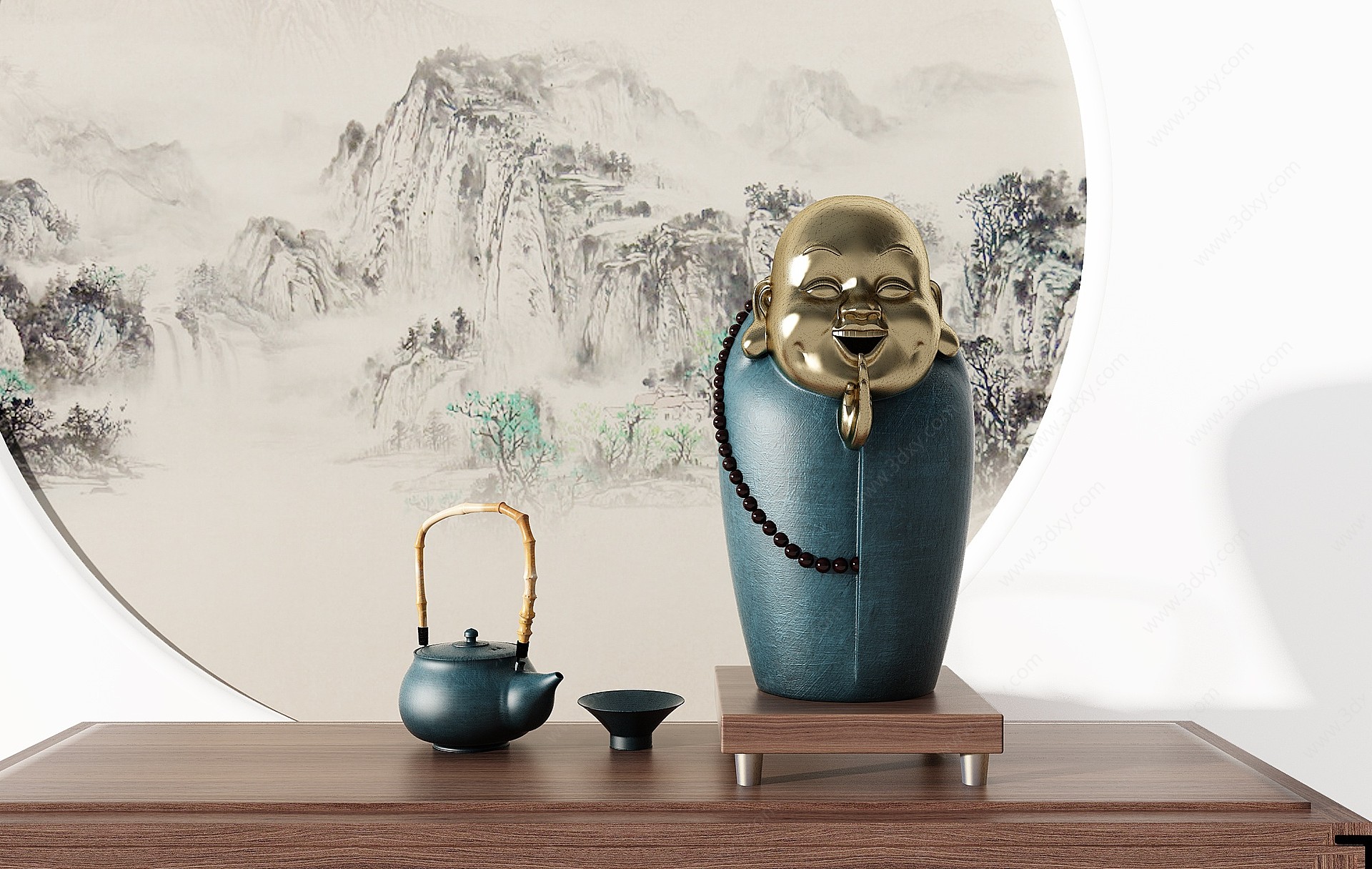 新中式笑面佛茶具组合3D模型