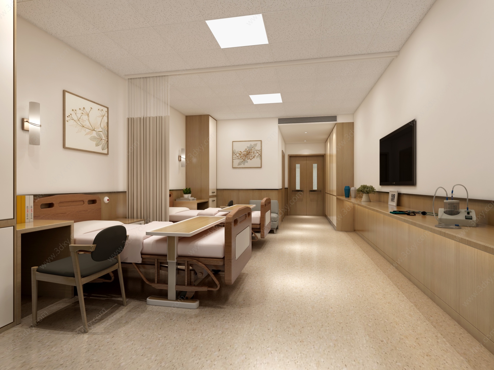 医院病房医院休息室病床3D模型