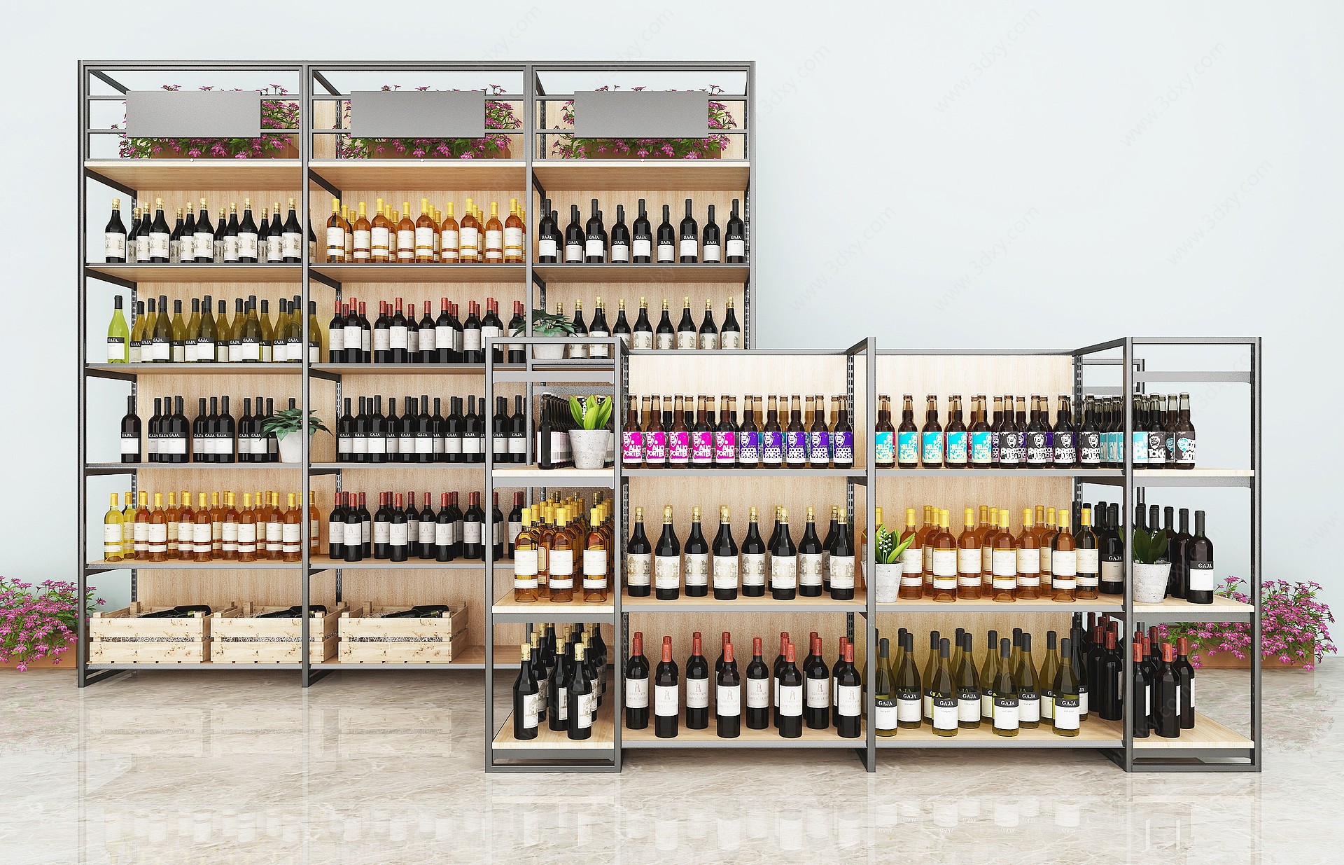 现代超市酒货架3D模型