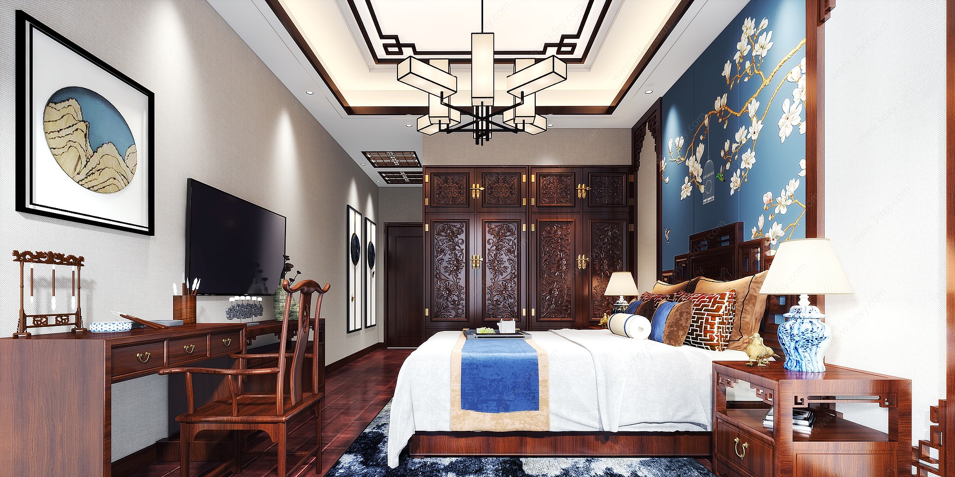 中式家居卧室3D模型