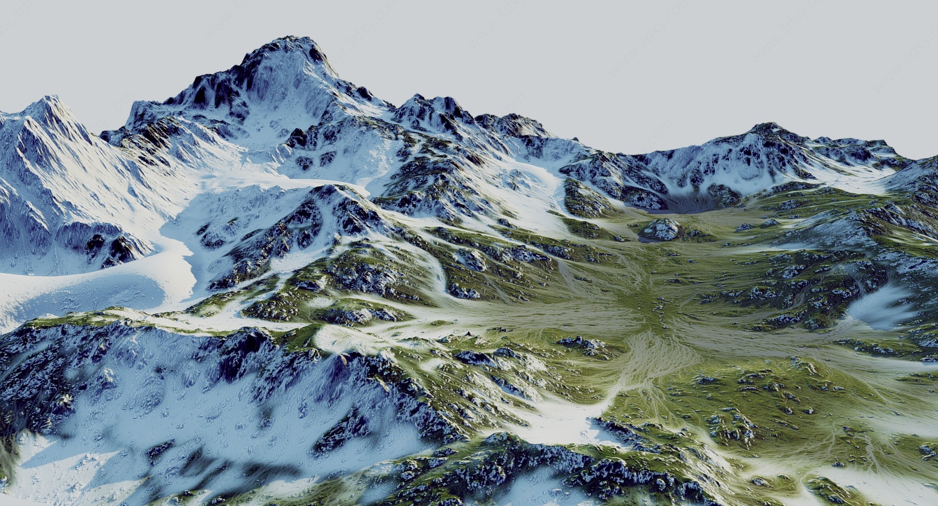 现代青山山脉雪山3D模型