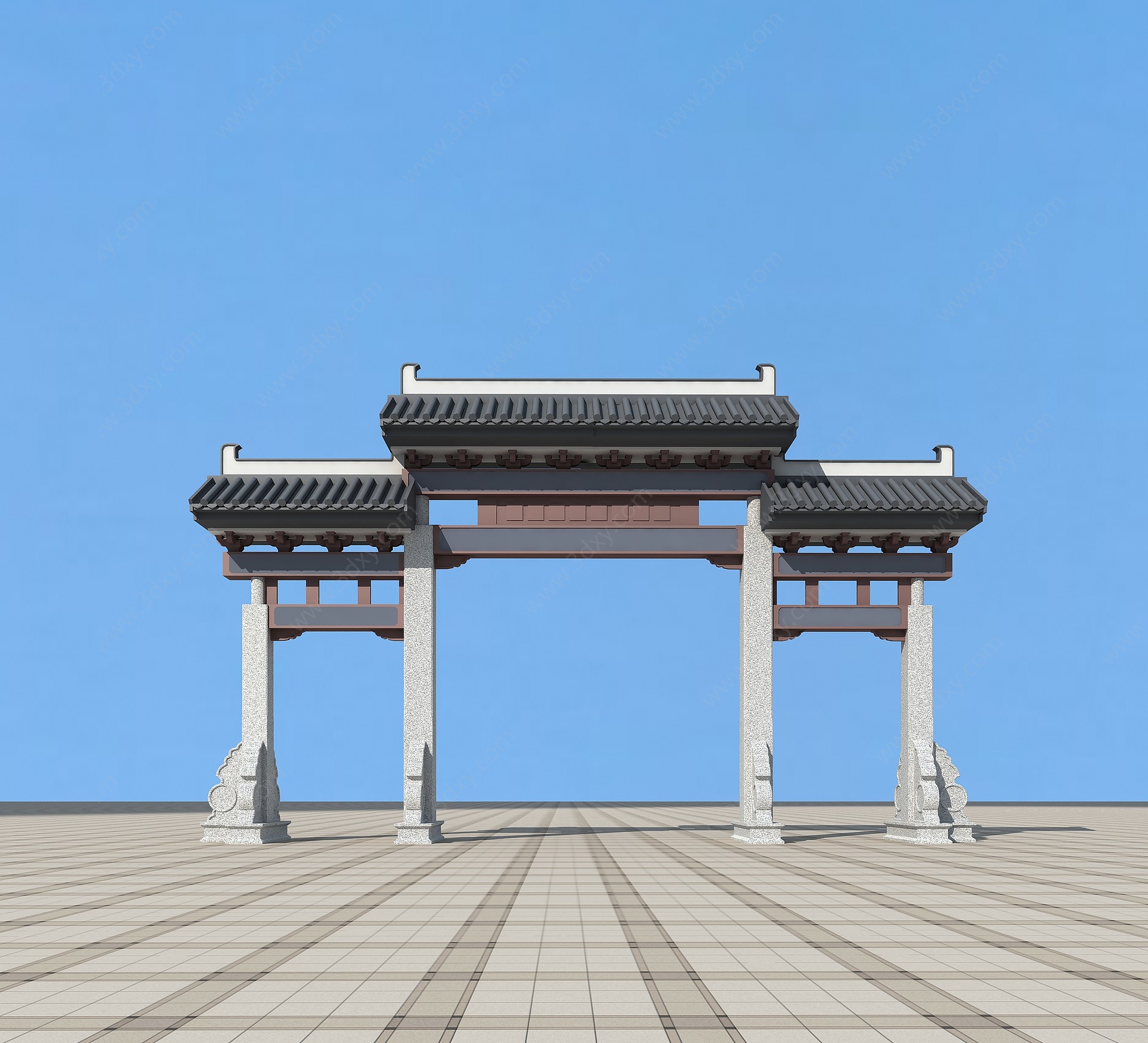 中式牌坊古建大门3D模型