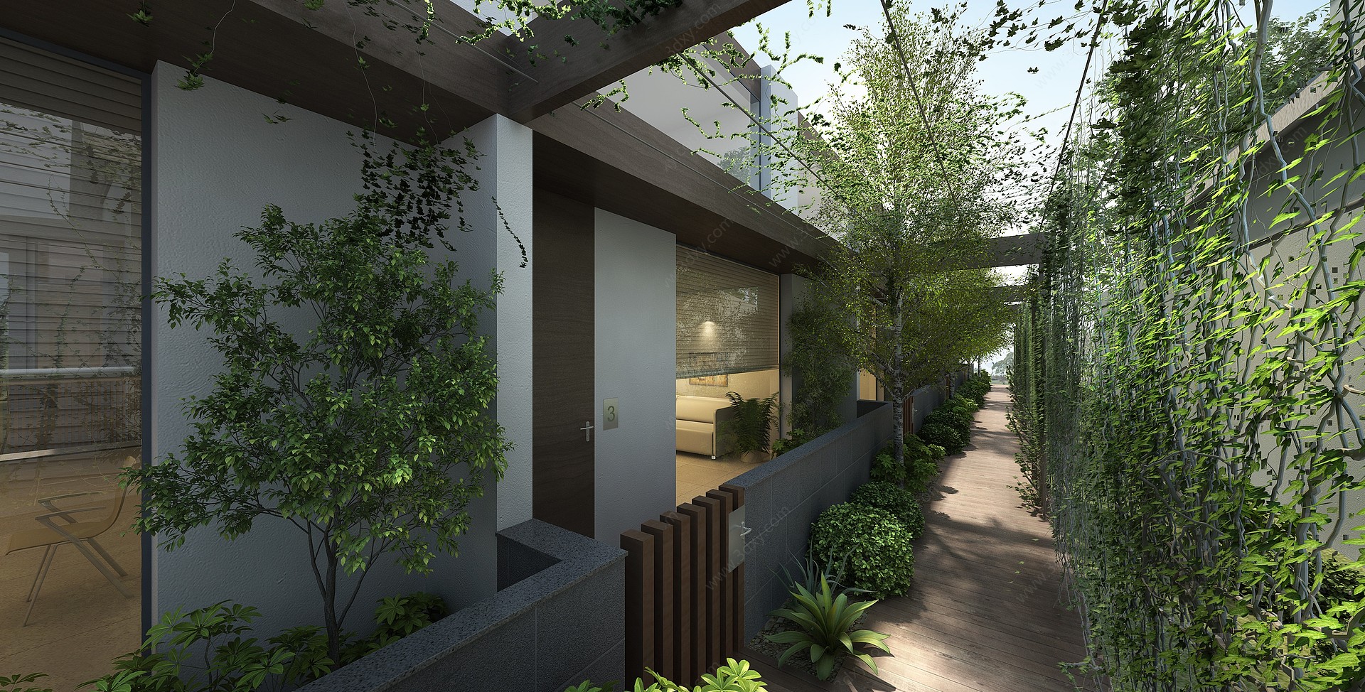 现代别墅树藤蔓植物灌木3D模型