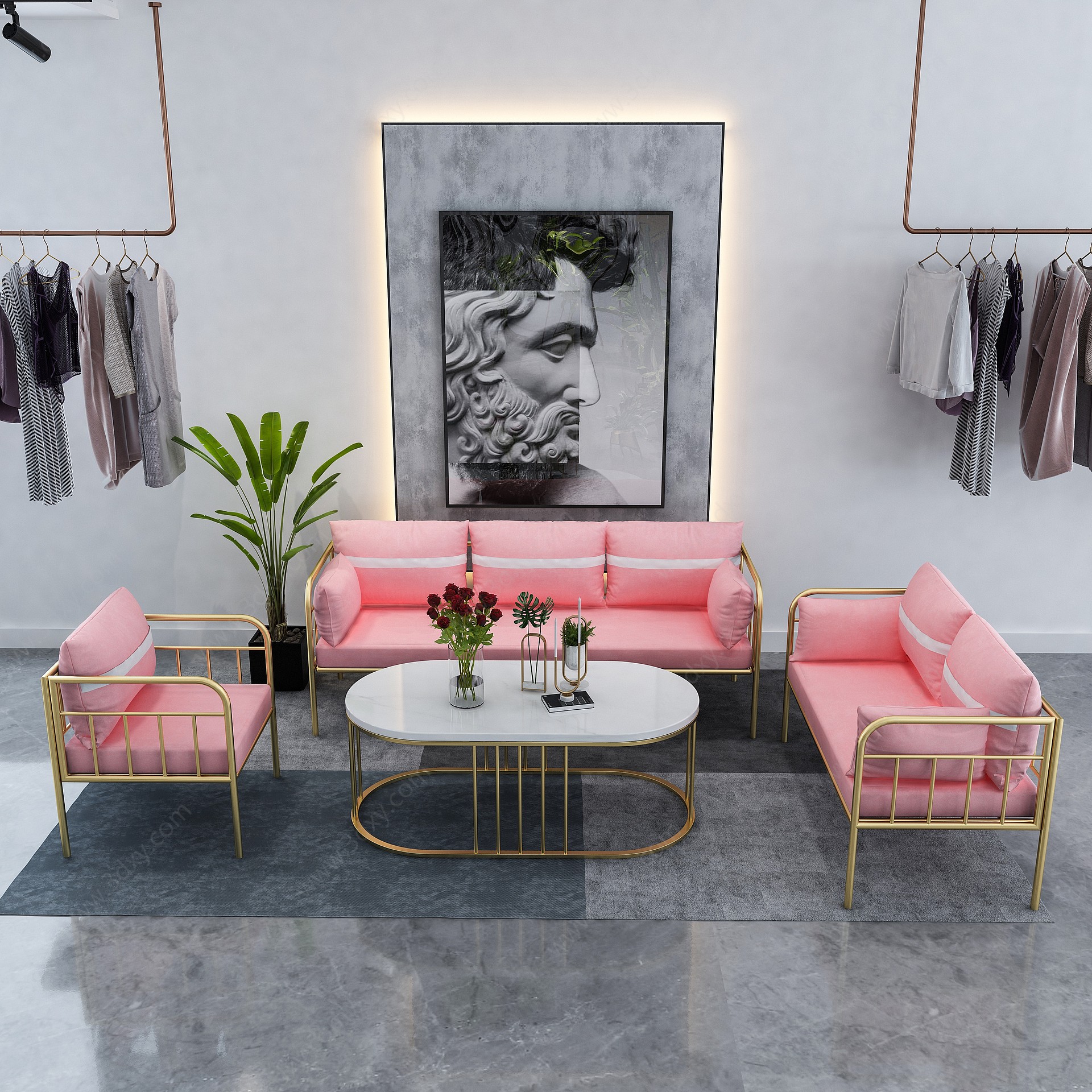 现代服装店沙发组合3D模型