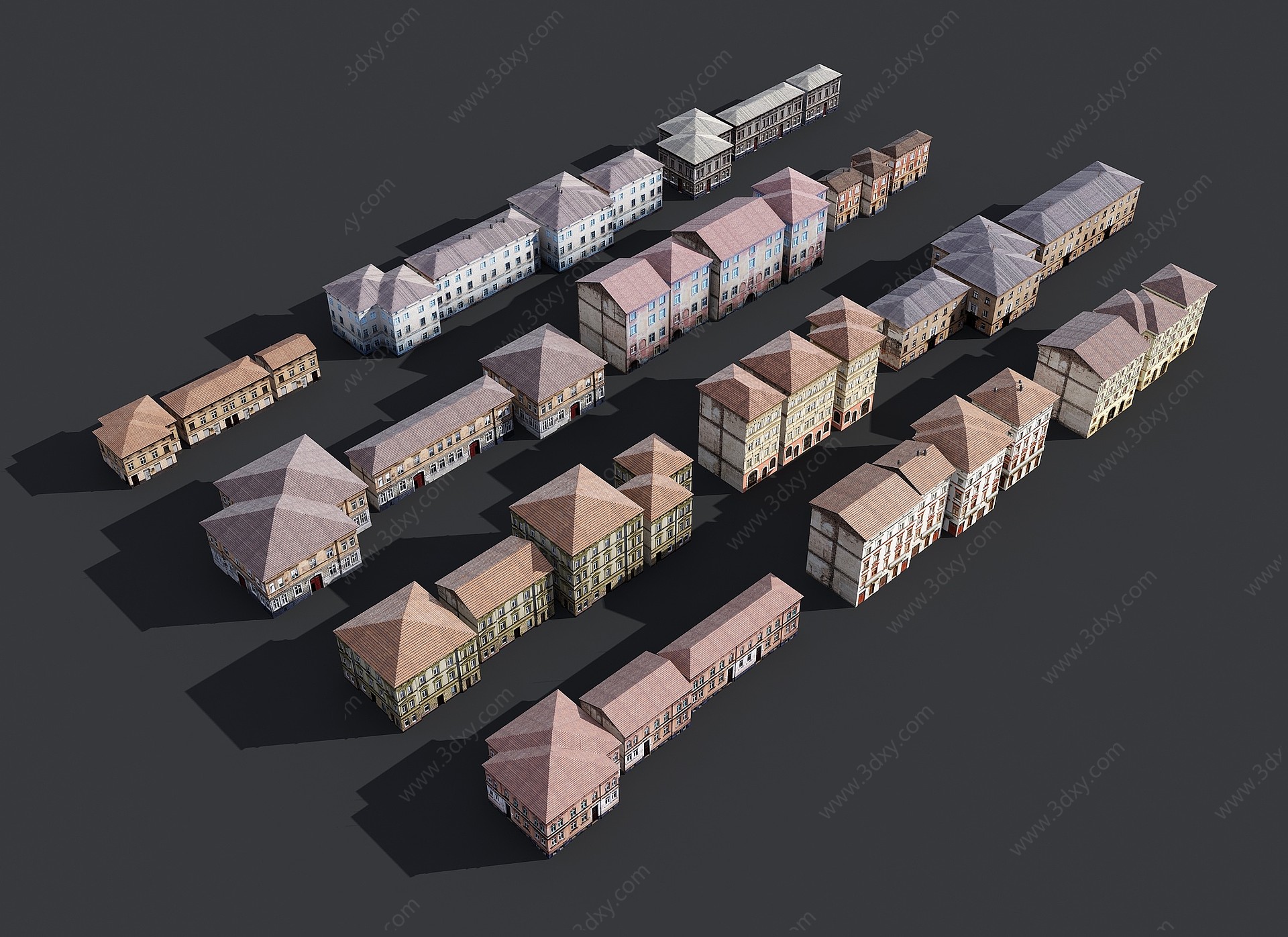 欧式建筑配楼住宅建筑外观3D模型