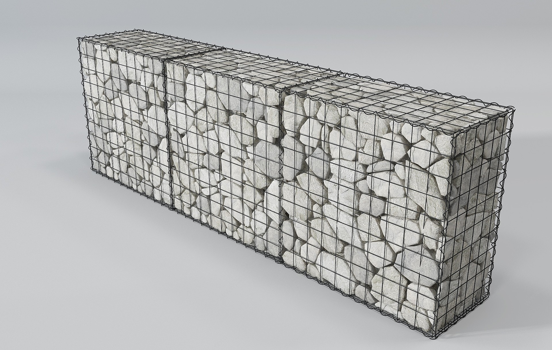 现代高精度石头墙体石笼3D模型