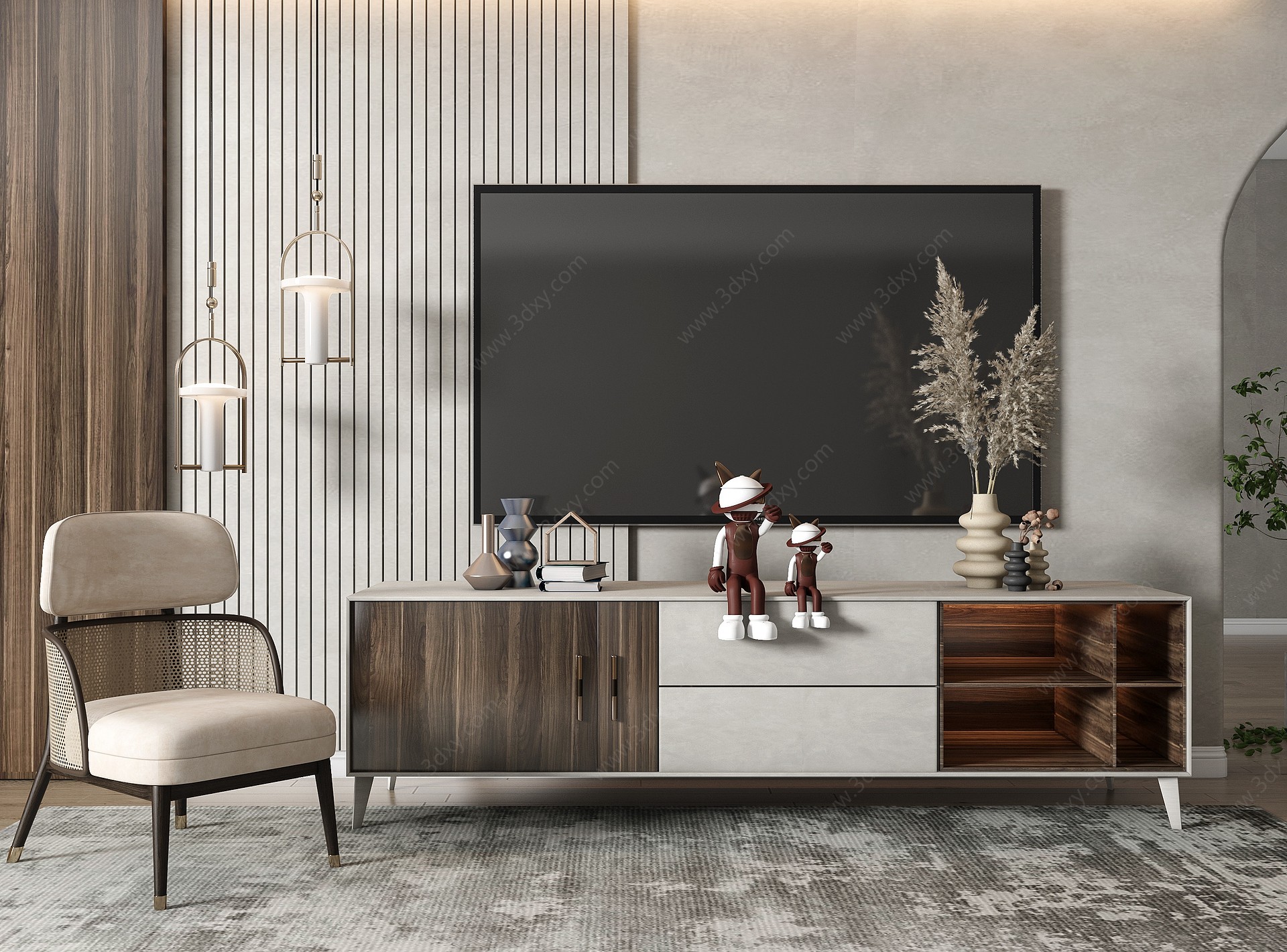 现代电视柜电视背景墙3D模型