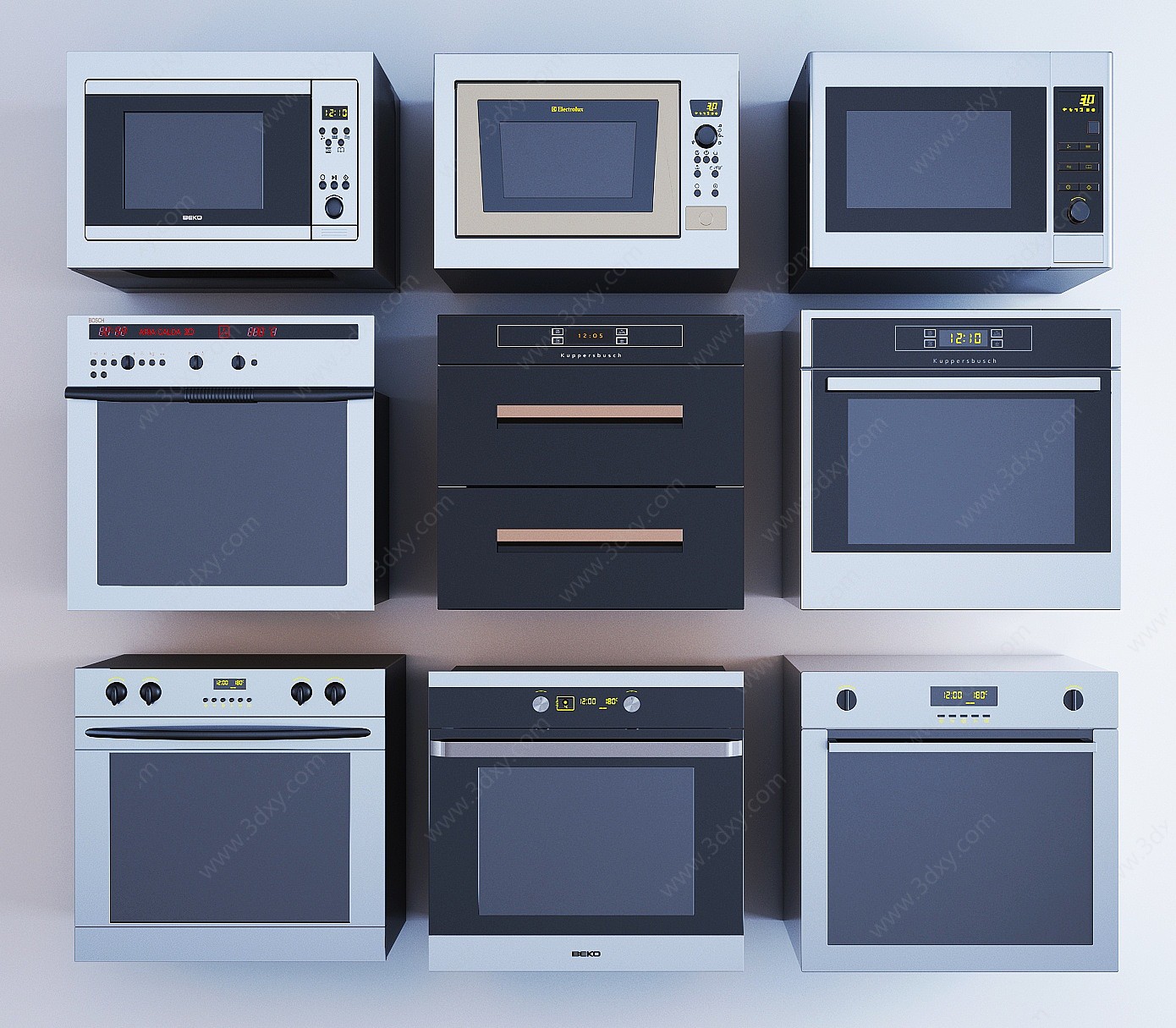 现代厨房烤箱微波炉洗碗机3D模型